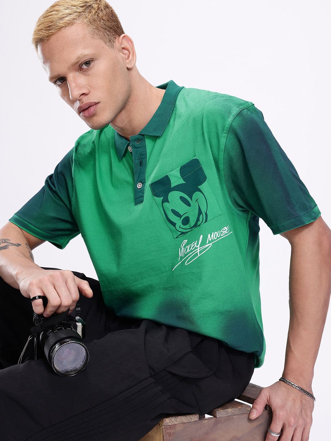 Kook N Keech Disney Men Mickey Mouse Printed Polo Collar Oversized T-shirt - view 1