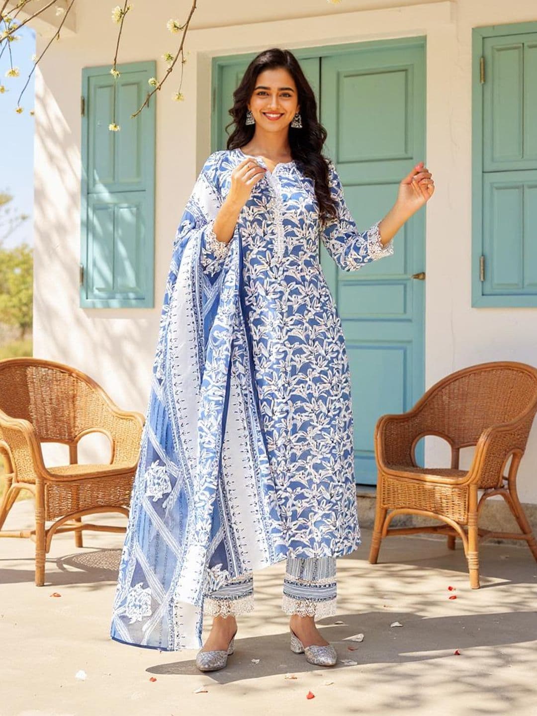 SZN Women Floral Cotton Blend Kurta with Trousers & With Dupatta - view 1