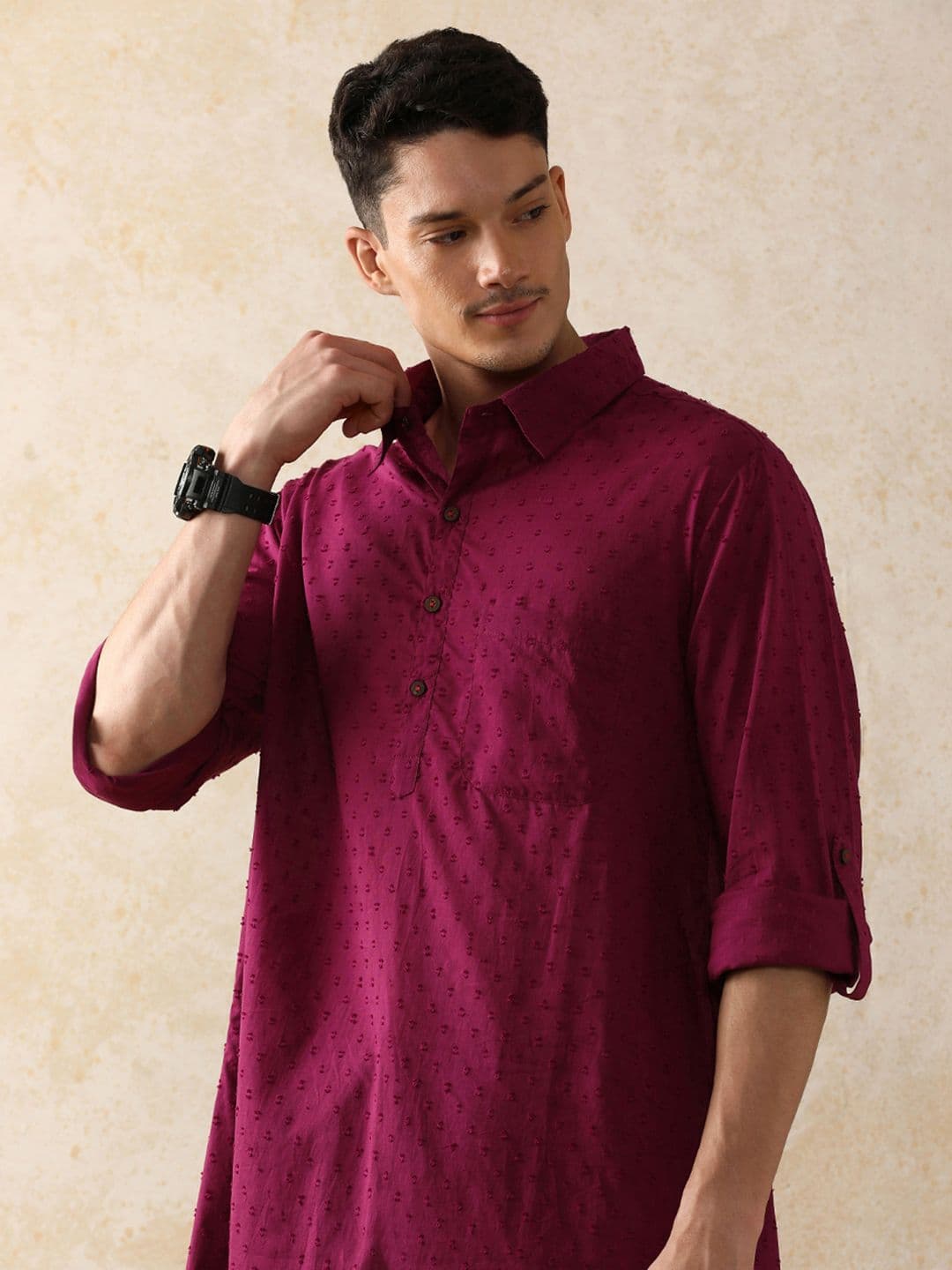 Moara Shirt Collar Pure Cotton Dobby Pathani Kurta - view 1