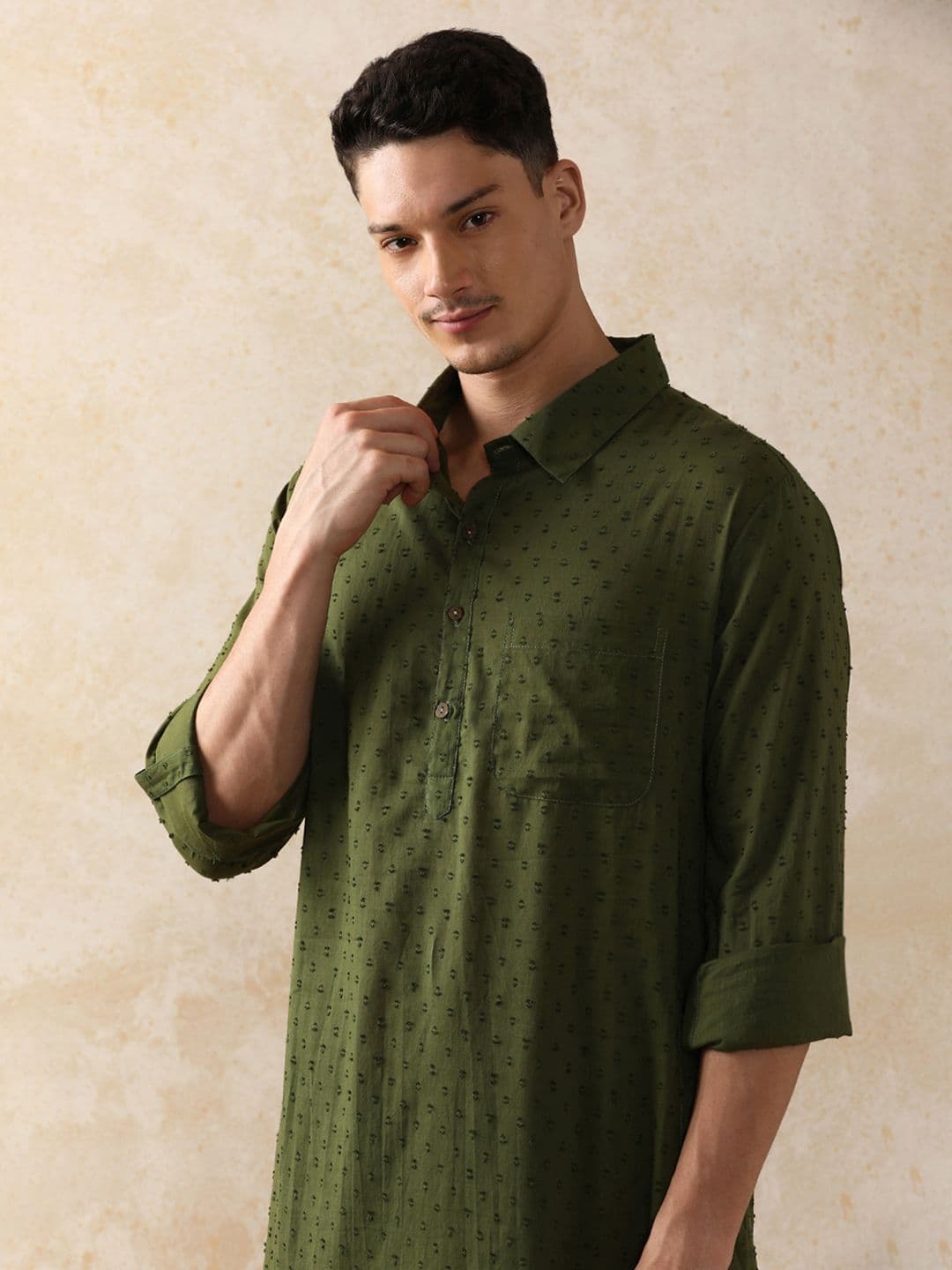 Moara Shirt Collar Pure Cotton Dobby Pathani Kurta - view 1