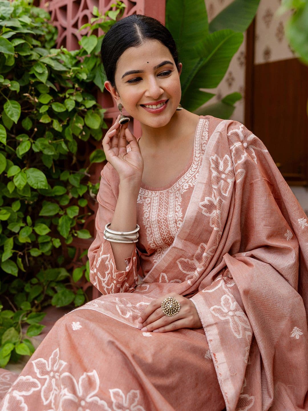 SANISA Floral Printed V-Neck Straight Kurta With Trousers & Dupatta - view 1