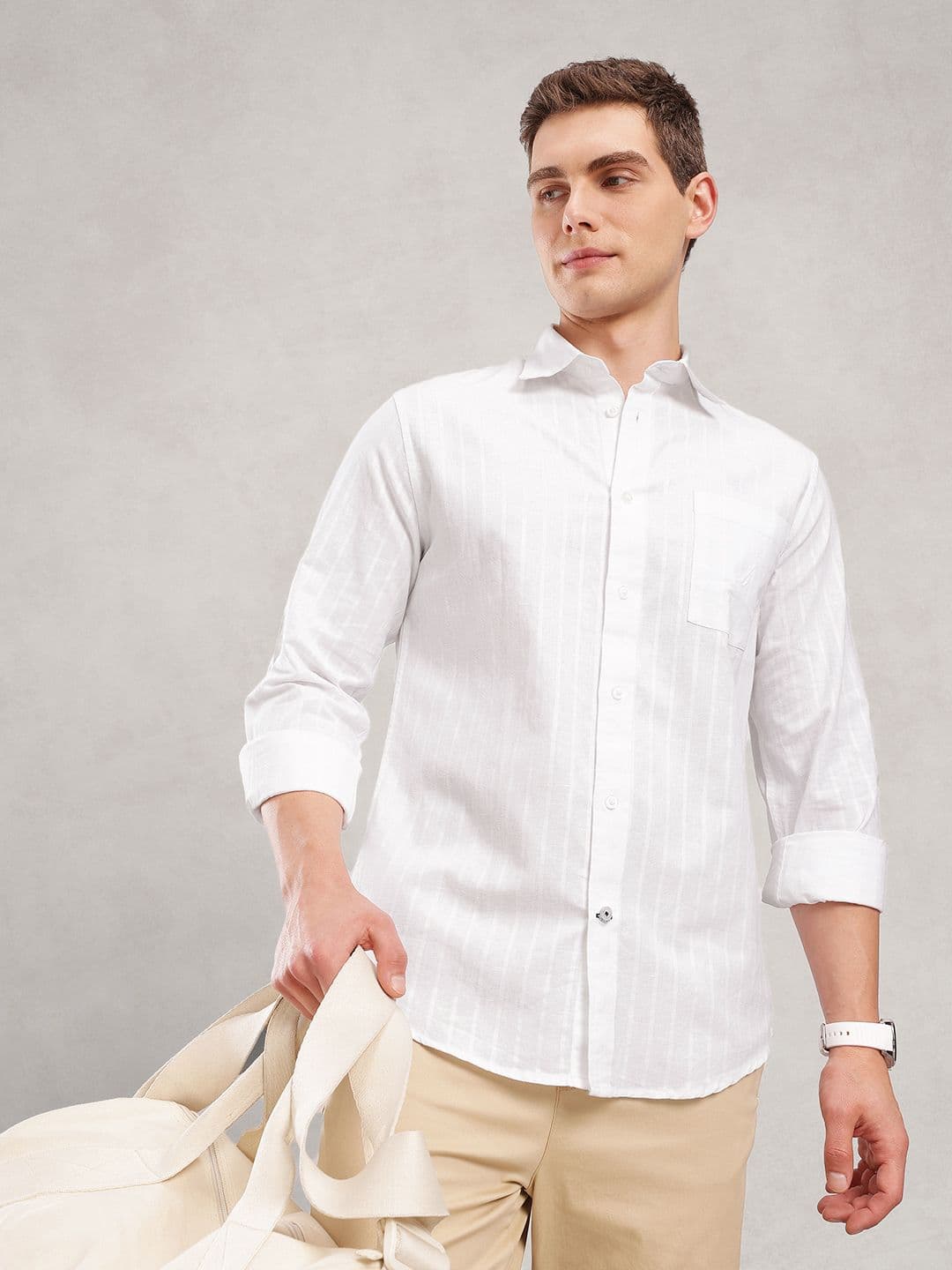 Nautica Men Premium Slim Fit Striped Cotton Linen Casual Shirt - view 1