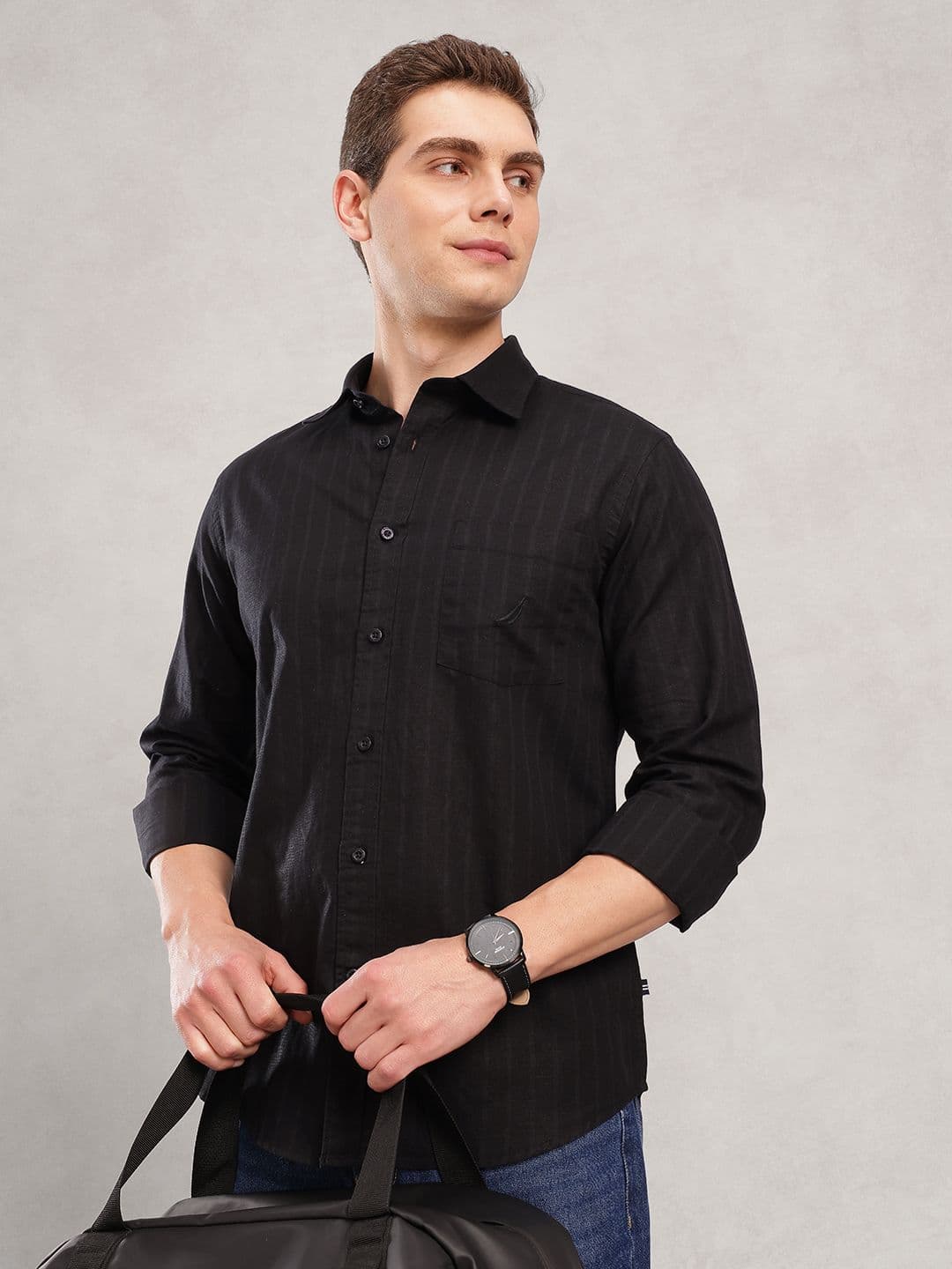Nautica Men Premium Slim Fit Striped Cotton Linen Casual Shirt - view 1