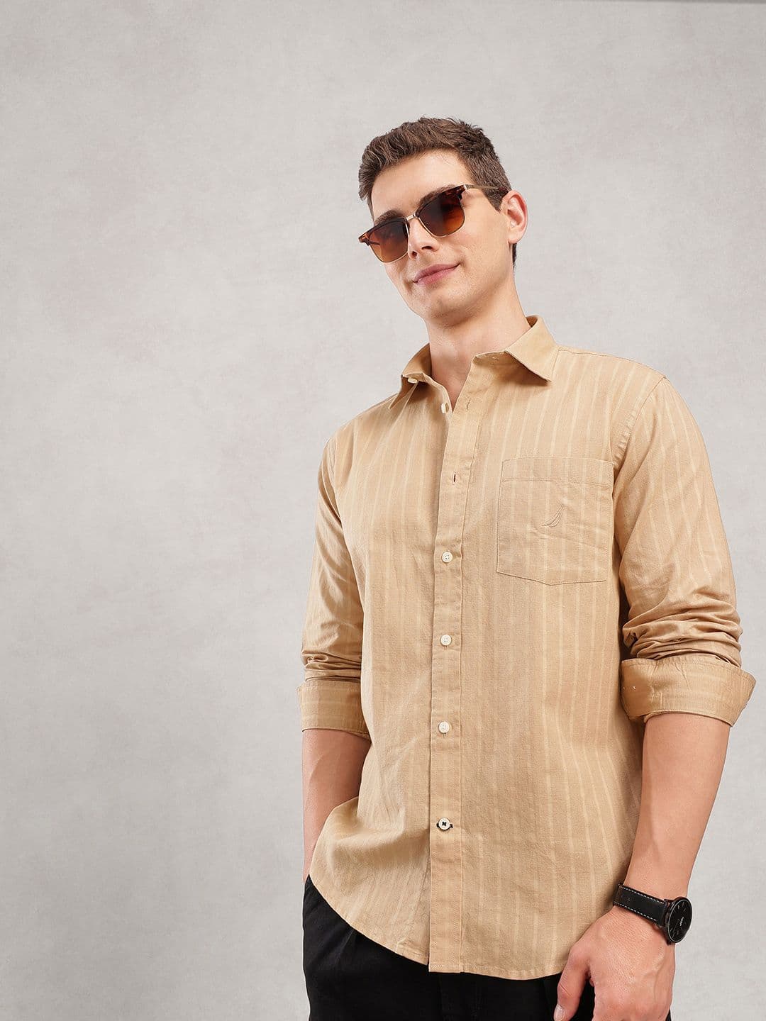 Nautica Men Premium Slim Fit Cotton Linen Casual Shirt - view 1