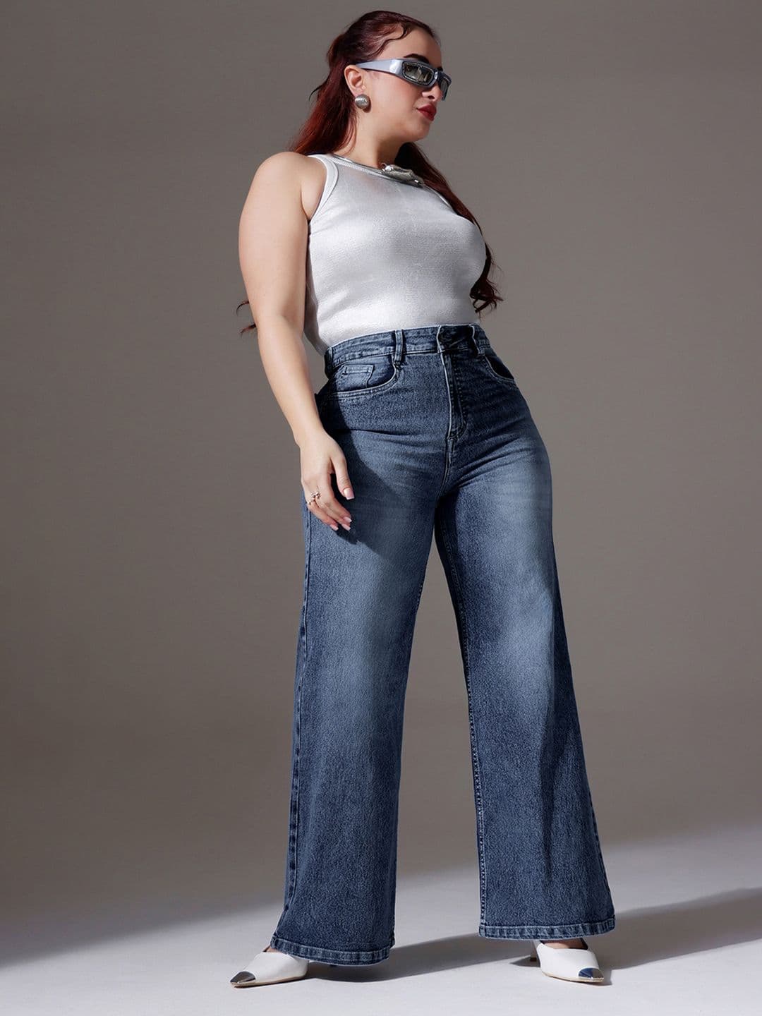 Miss Chase A+ Plus Size Women's Wide-Leg High-Rise Clean-Look Stretchable Denim Jeans - view 1