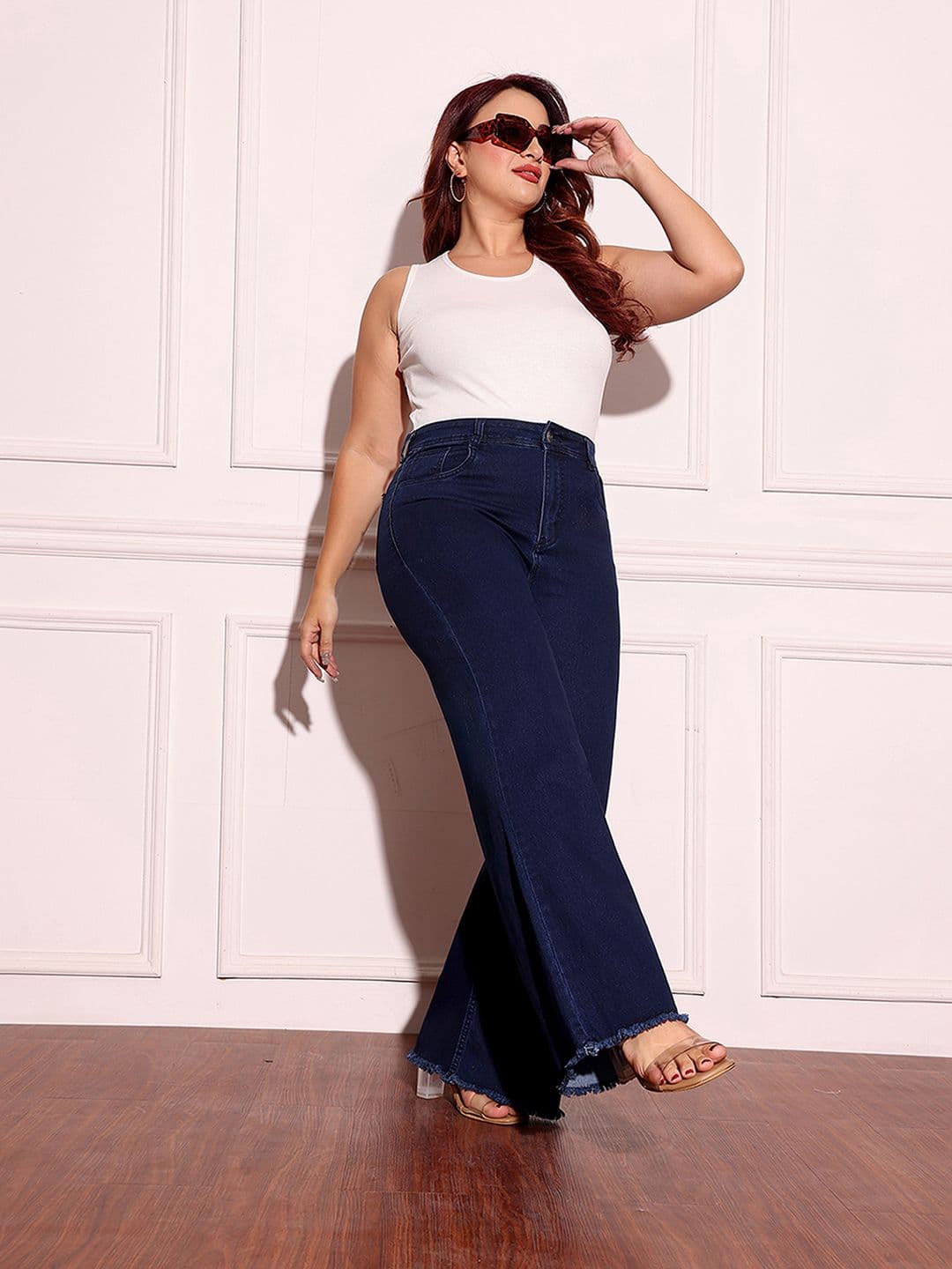 Miss Chase A+ Plus Size Women's Wide-Leg High-Rise Clean-Look Stretchable Denim Jeans - view 1