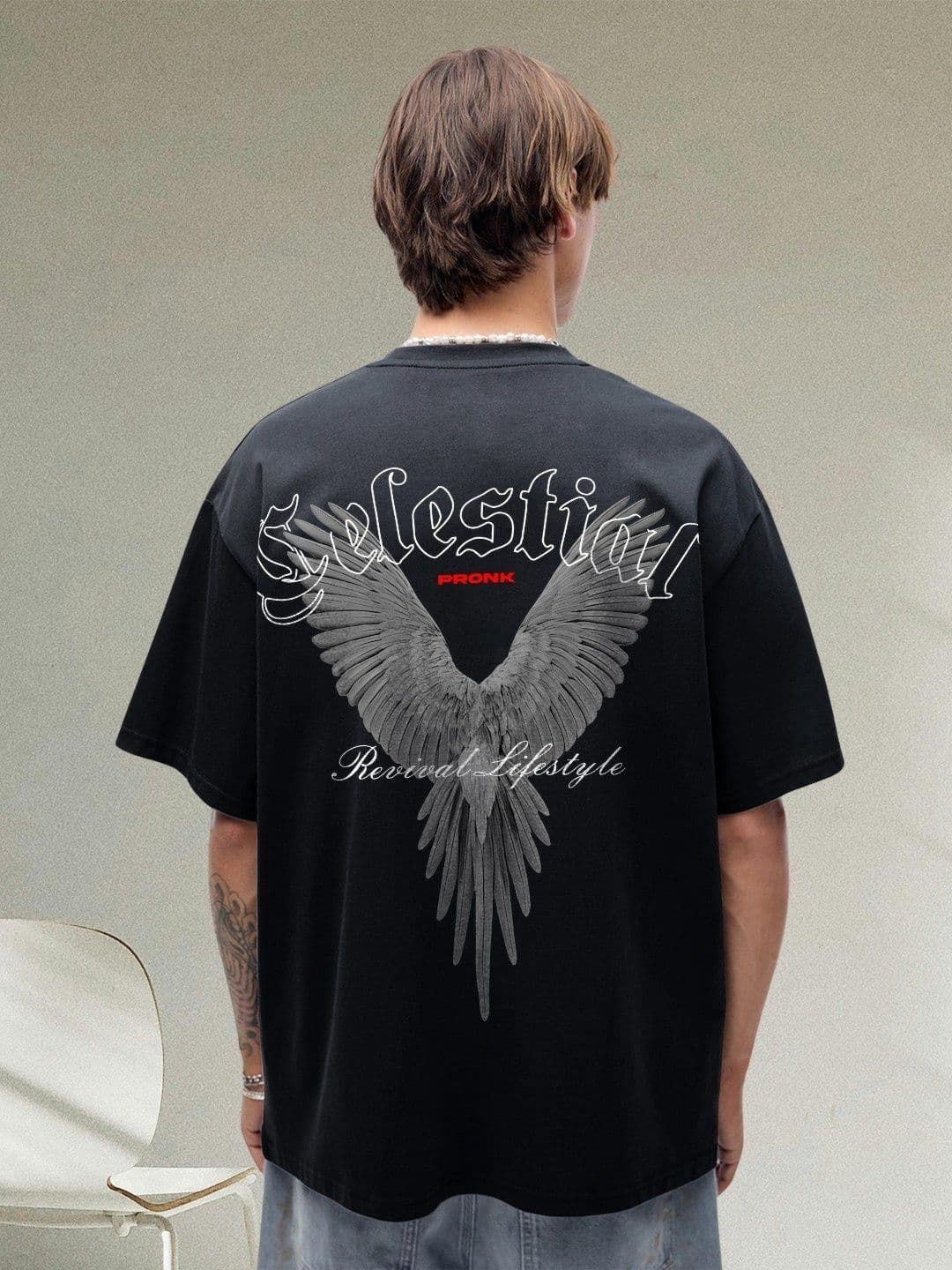 PRONK Celestial Typography Oversized Cotton T-shirt - view 1