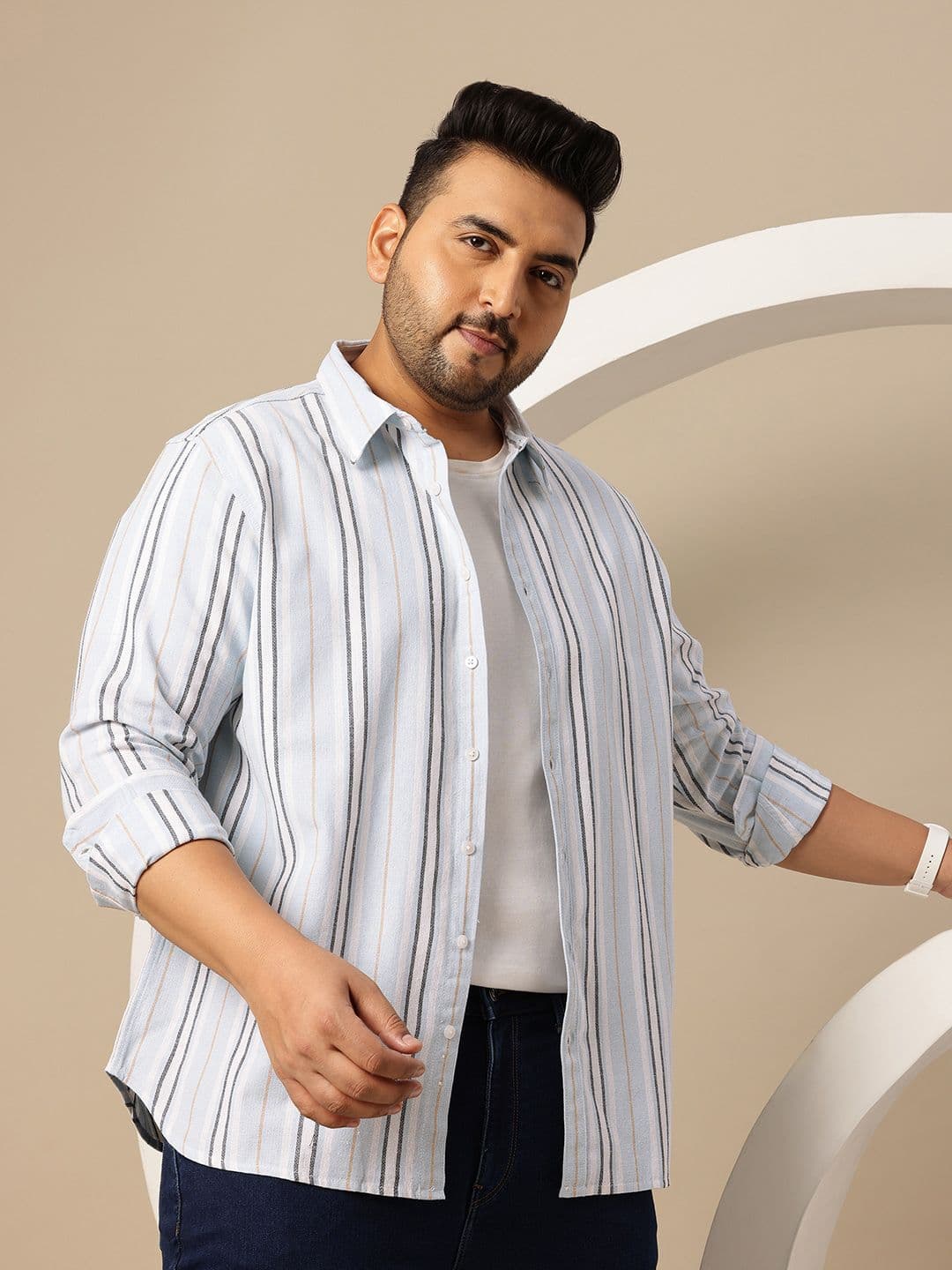 Sztori Men Plus Size Striped Casual Shirt - view 1