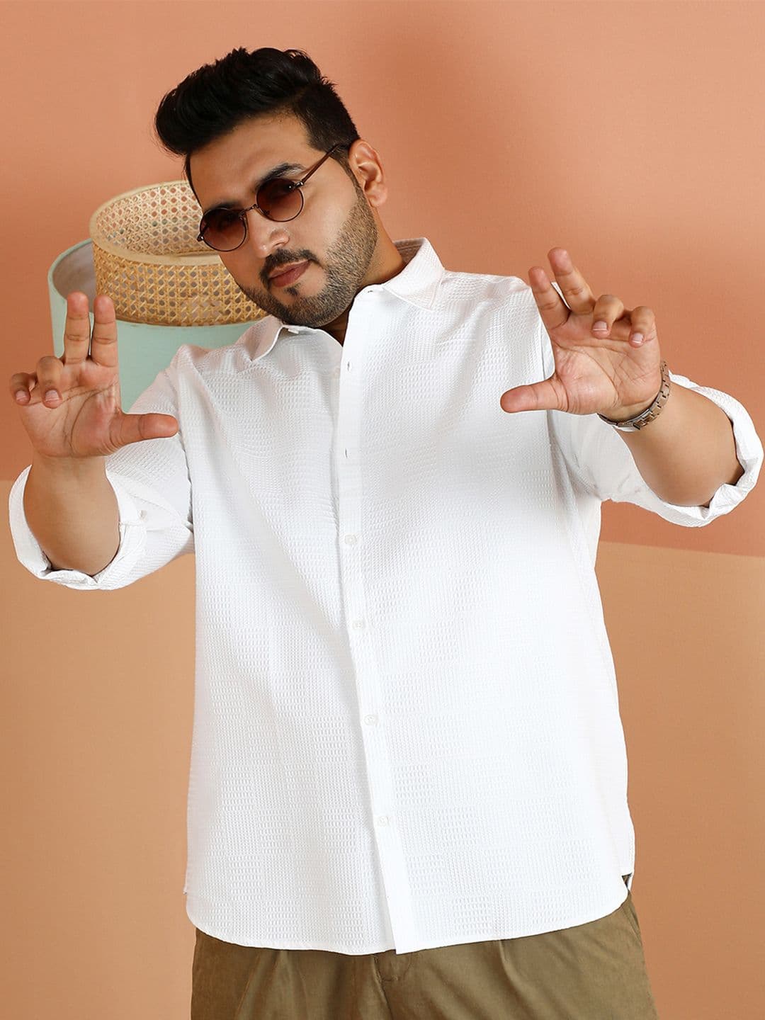 Instafab Plus Men Plus Size Comfort Fit Textured Spread Collar Cotton Casual Shirt - view 1