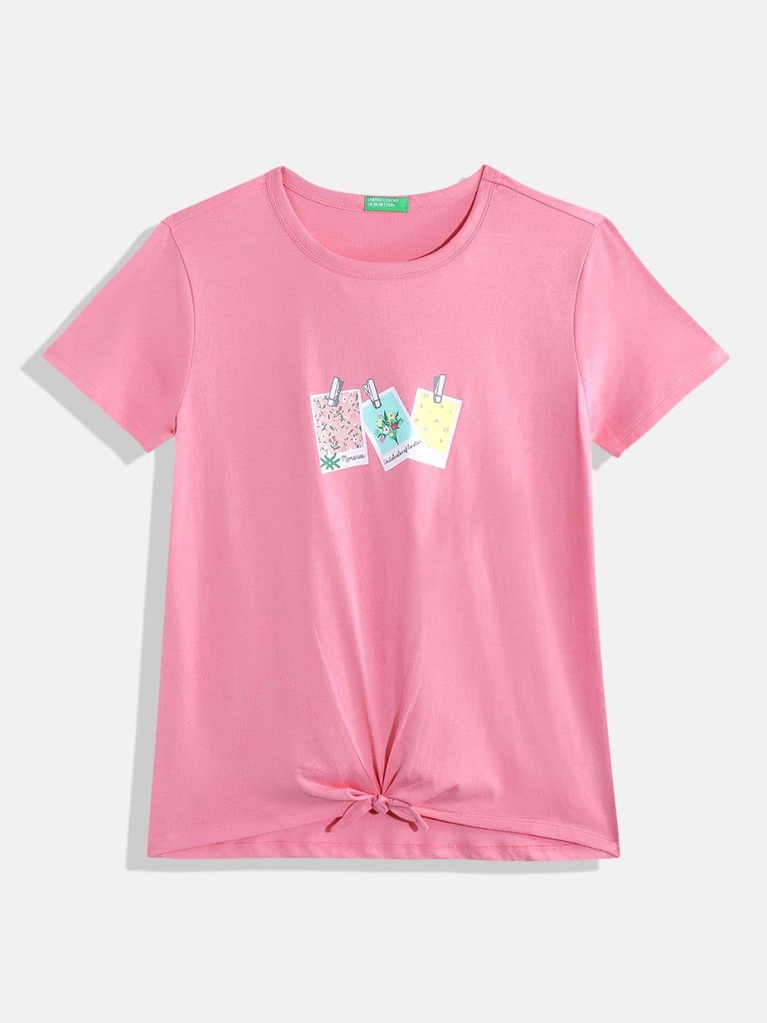United Colors of Benetton Girls Floral Print Pure Cotton Top with Bow Detail - view 1
