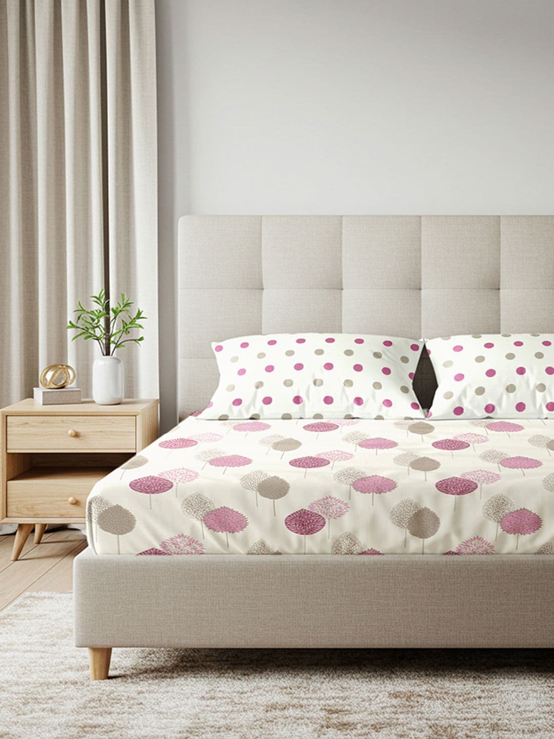 URBAN SPACE Serene Off White Geometric Cotton 200 TC Double Queen Bedsheet Set-2.23mx2.54m - view 1