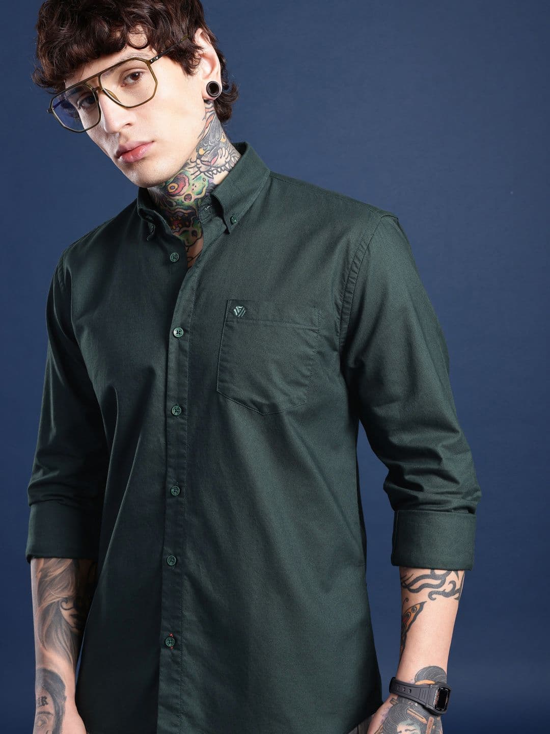 BS BLUE SQUAD Solid Slim Fit Oxford Cotton Shirt - view 1