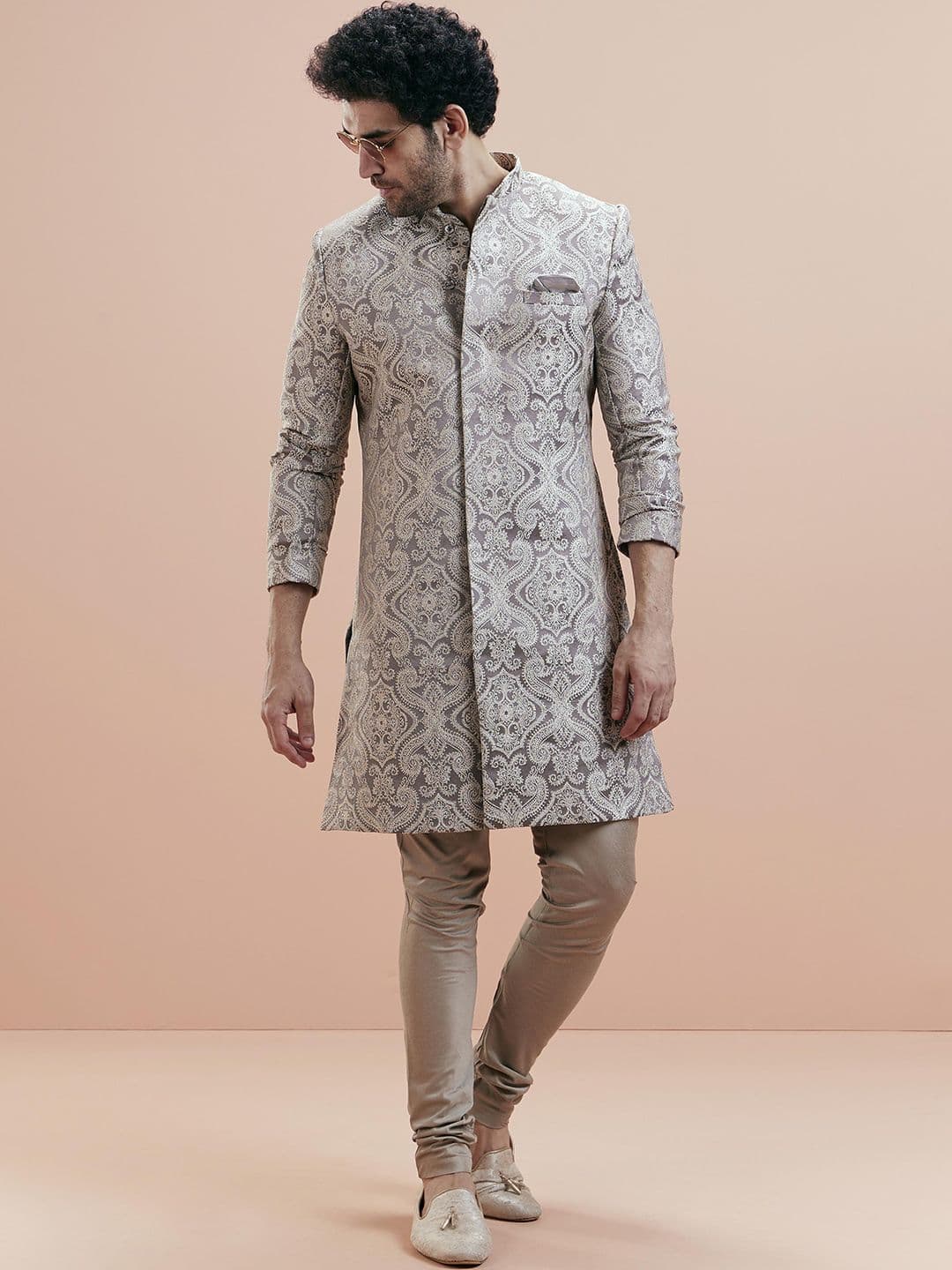 KISAH Men Ethnic Motifs Self Design Indowestern Sherwani Set