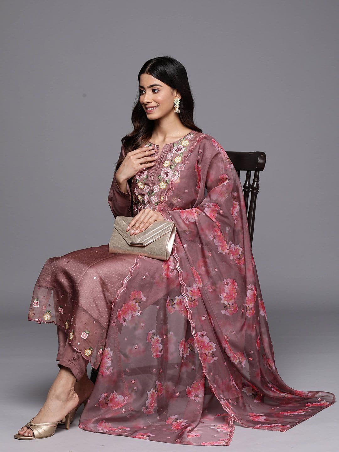 Libas Women Floral Embroidered Kurta with Trousers & Dupatta - view 1