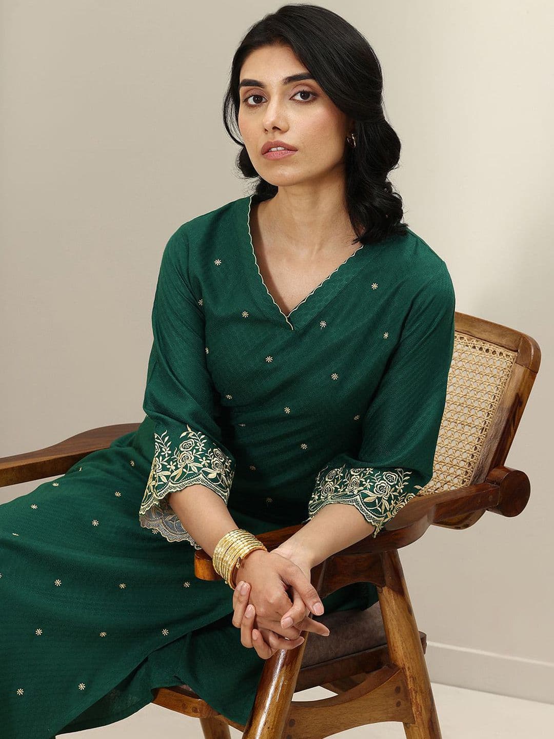 Libas Women Ethnic Motifs Embroidered Kurta with Trousers - view 1