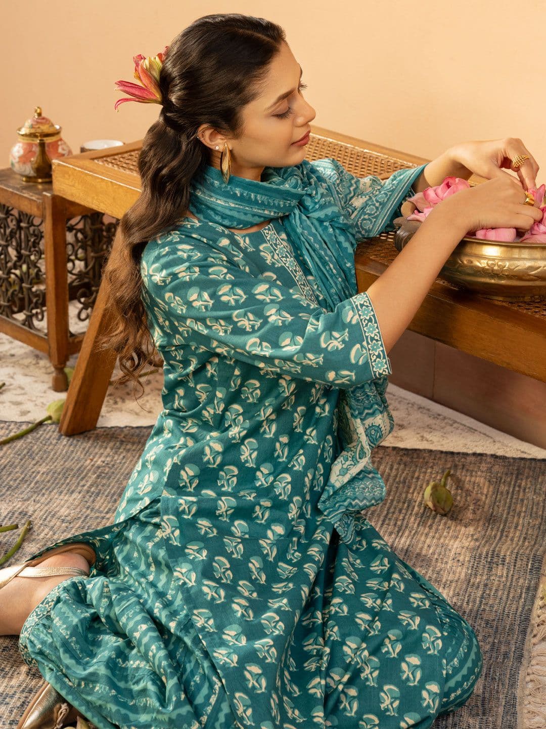 Libas Floral Printed Straight Kurta With Salwar And Dupatta - view 1