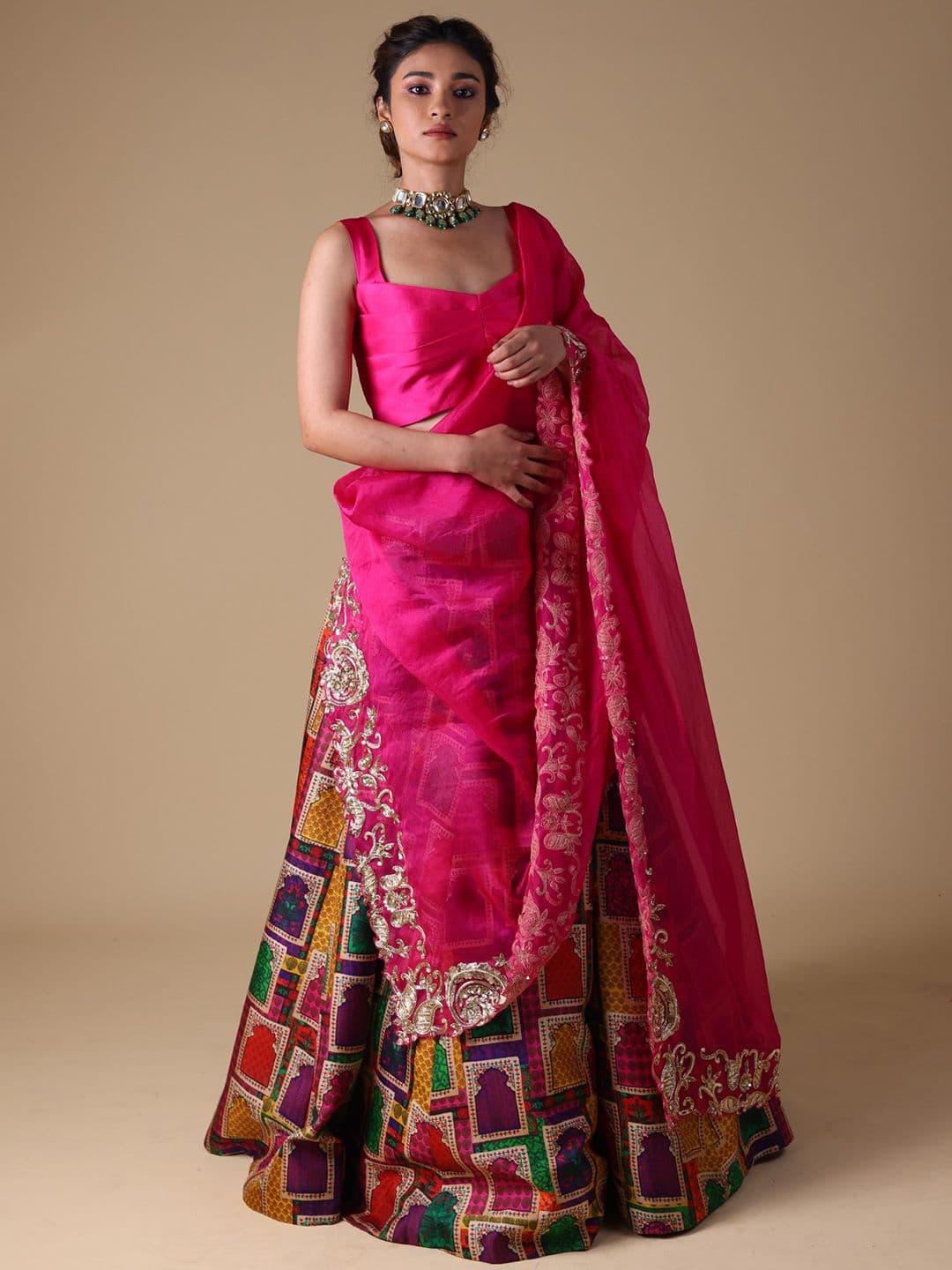 THETAA Women Hand-Embroidered Ready to Wear Panelled Lehenga & Blouse With Dupatta - view 1