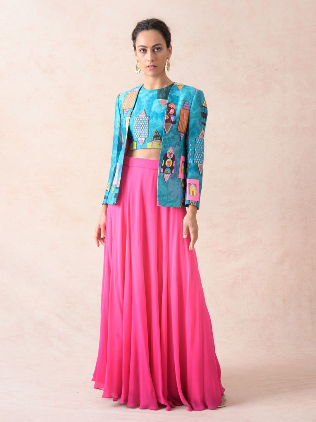 THETAA Printed Silk Ready to Wear Lehenga With Blouse And Jacket - view 1