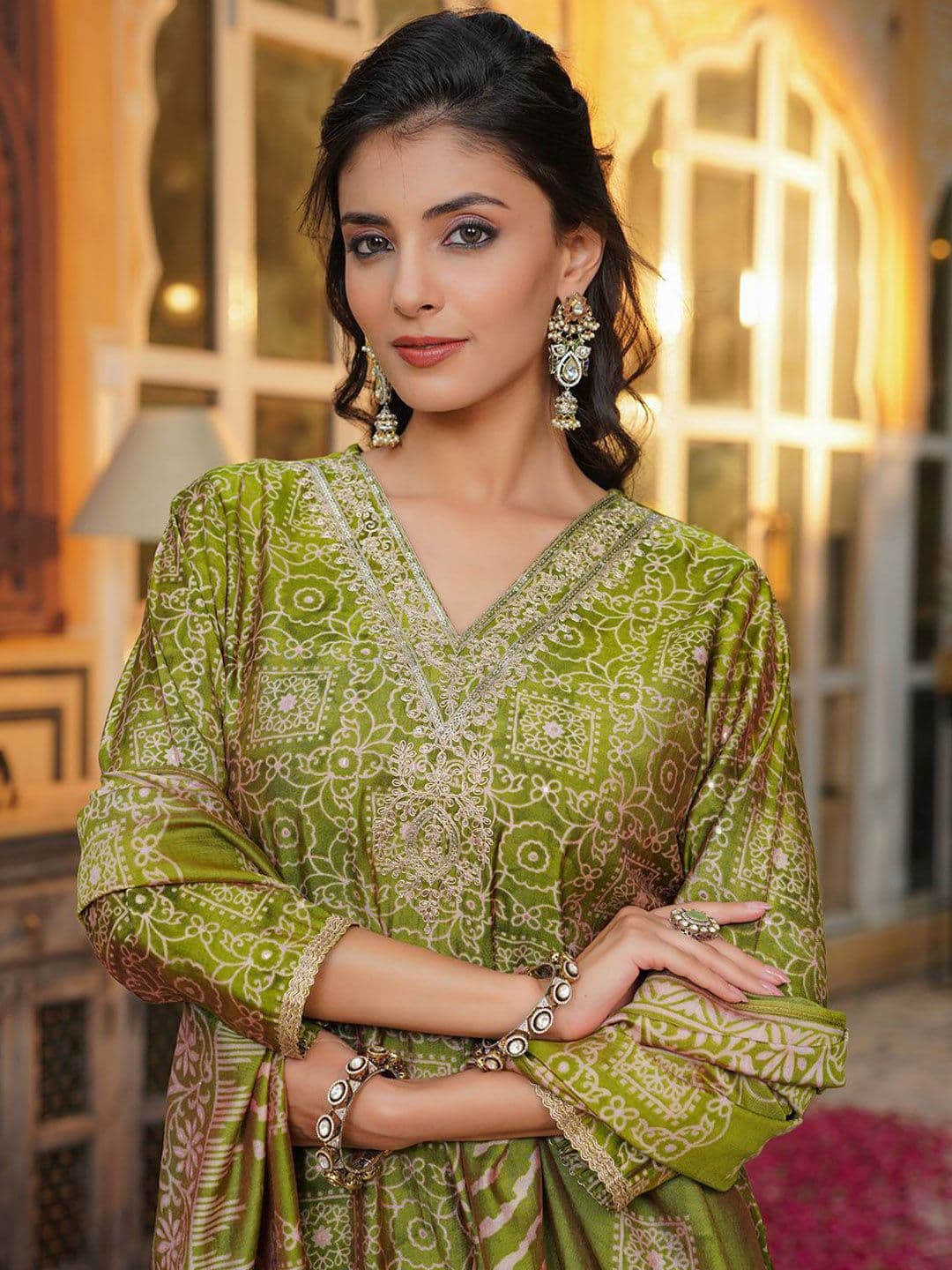 KALINI Women Ethnic Motifs Printed Regular Thread Work Kurta with Trousers & Dupatta - view 1