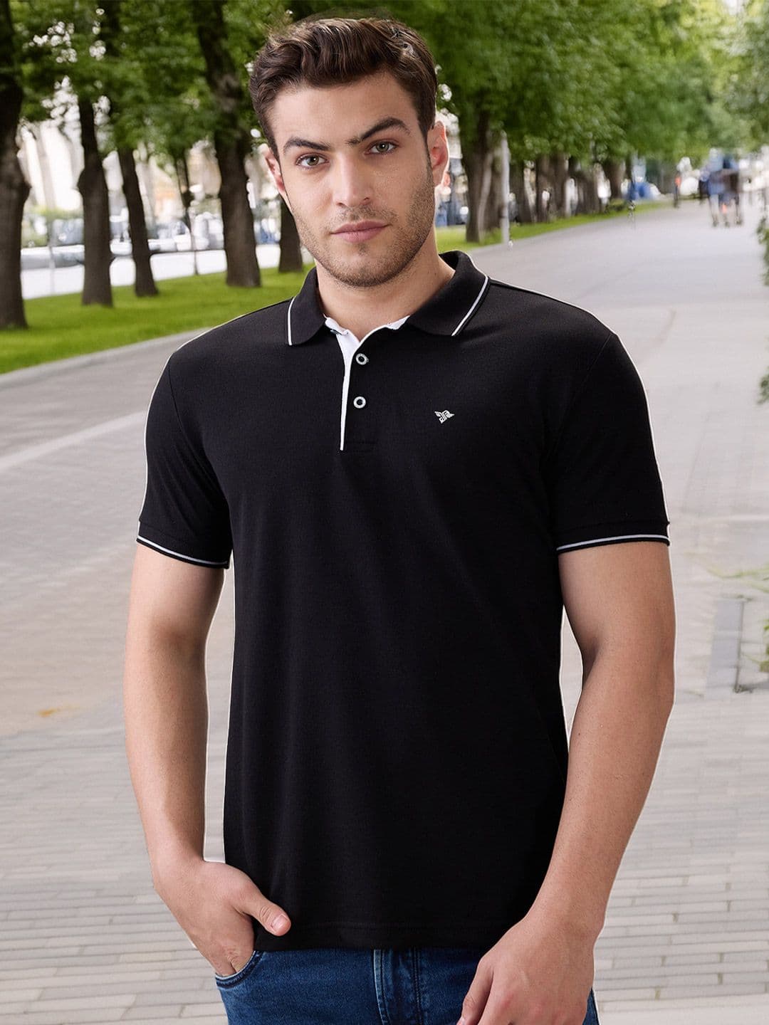 Status Quo Men's Solid Brand Logo Print Regular Fit Button Closure Polo T-shirt - view 1