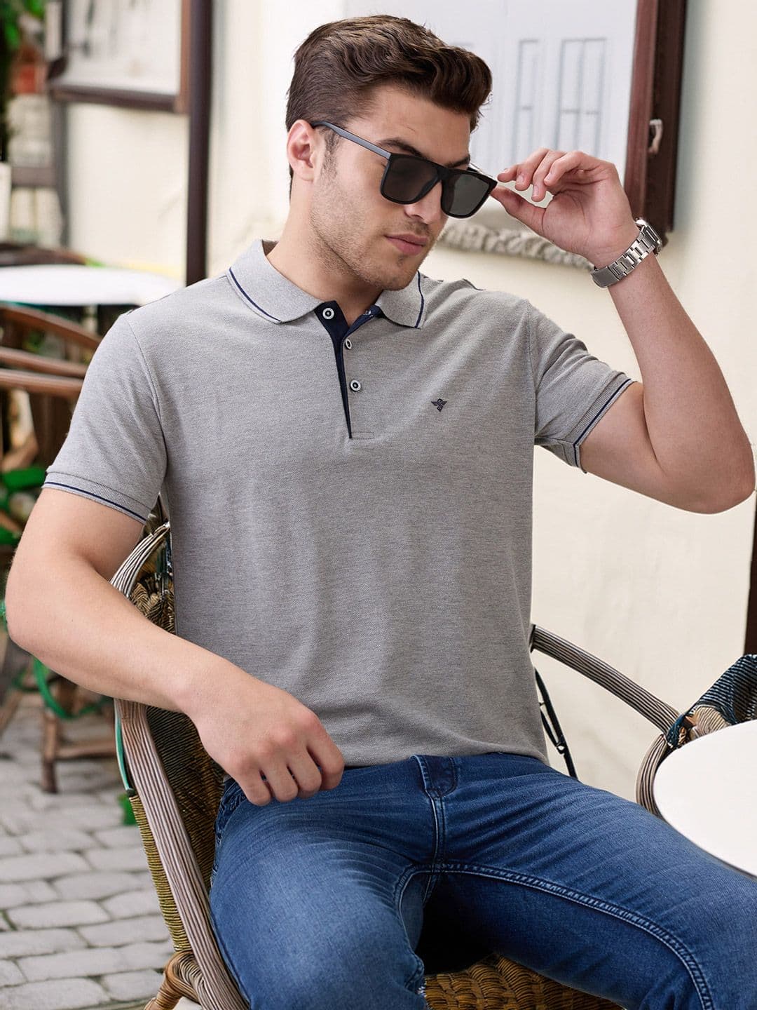 Status Quo Men's Solid Brand Logo Print Regular Fit Button Closure Polo T-shirt - view 1