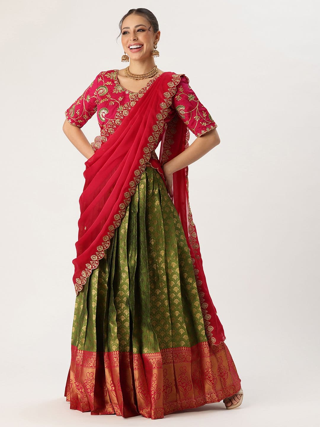 Fabcartz Unstitched Lehenga & Blouse With Dupatta - view 1