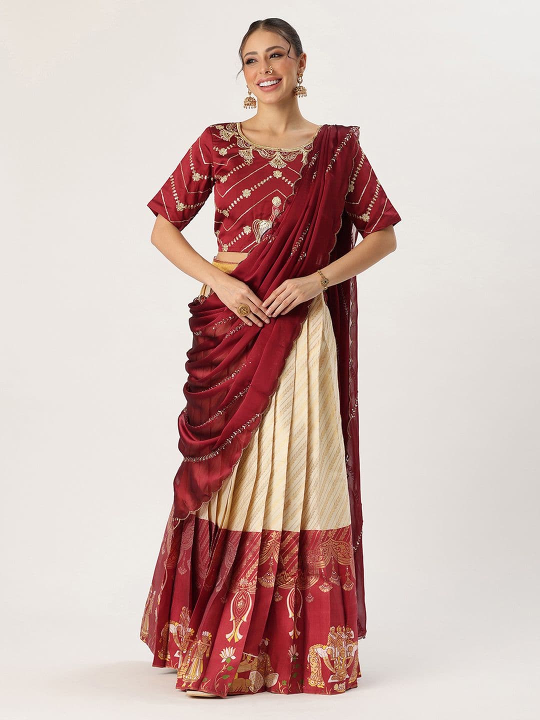 Fabcartz Embroidered Sequinned Unstitched Lehenga & Blouse With Dupatta - view 1