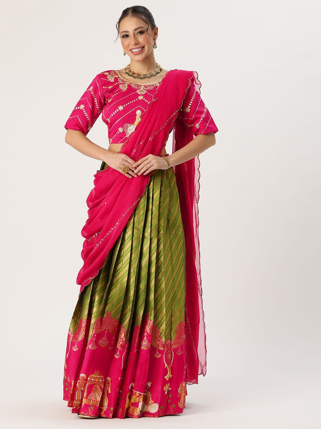 Fabcartz Unstitched Lehenga & Blouse With Dupatta - view 1