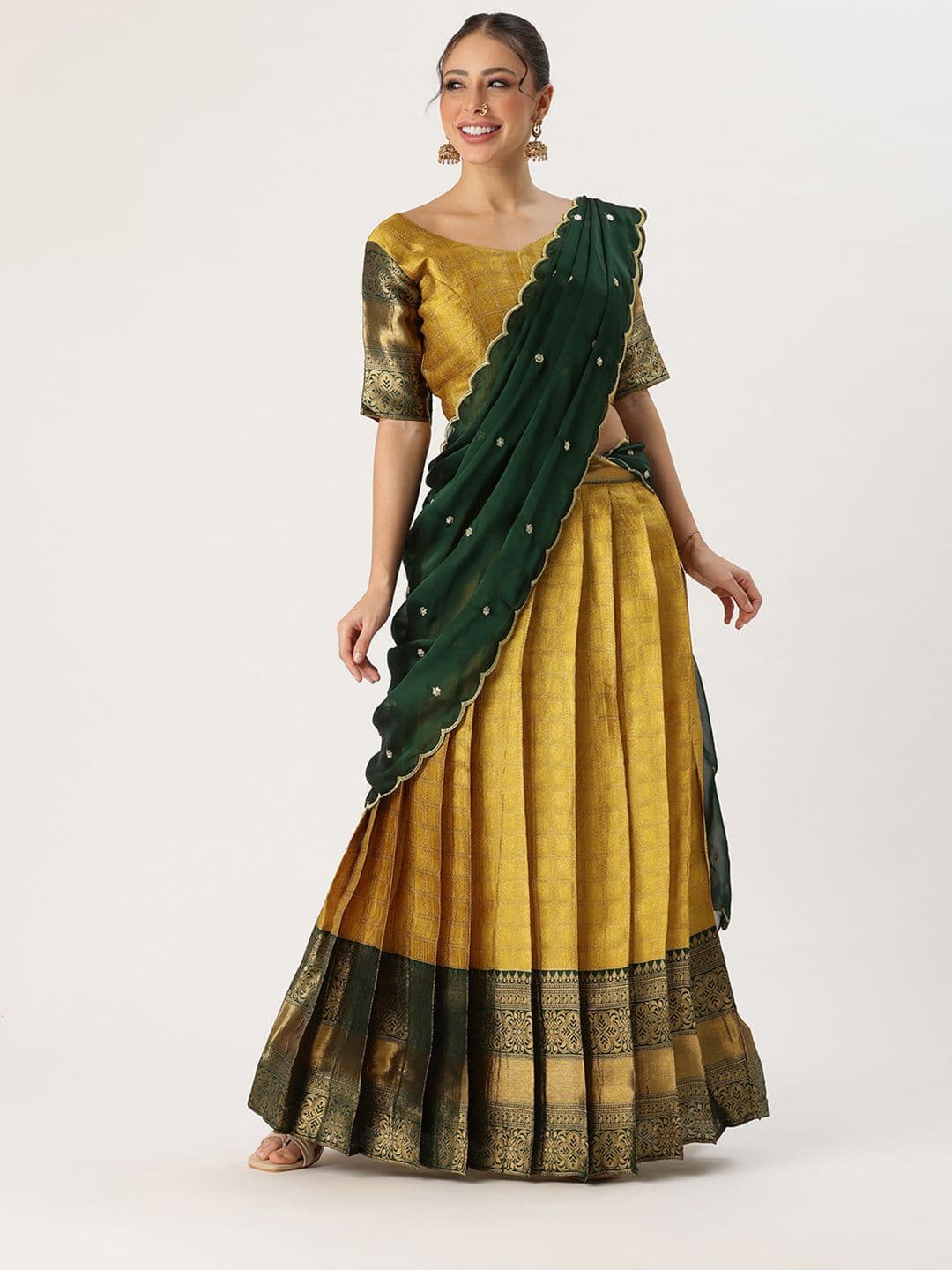 Fabcartz Sequinned Unstitched Lehenga & Blouse With Dupatta - view 1