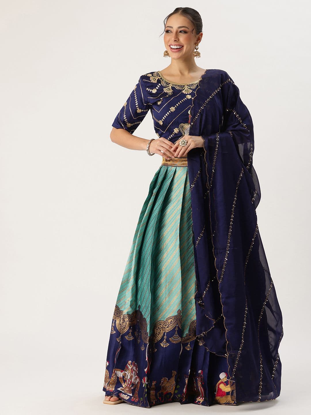 Fabcartz Embroidered Sequinned Unstitched Lehenga & Blouse With Dupatta - view 1