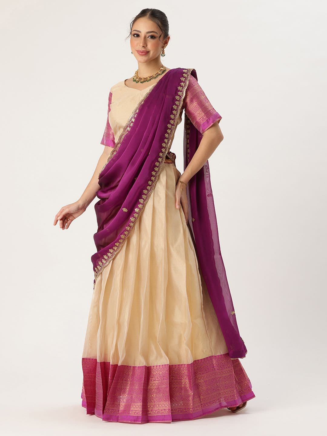 Fabcartz Sequinned Semi-Stitched Lehenga & Unstitched Blouse With Dupatta - view 1