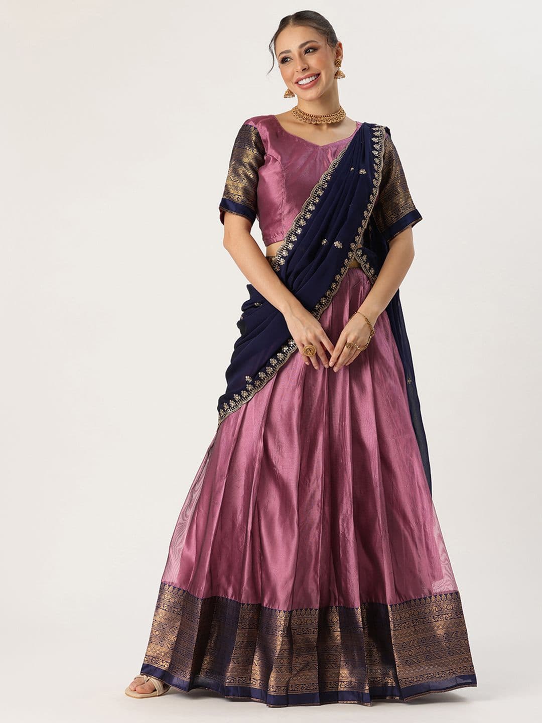 Fabcartz Sequinned Semi-Stitched Lehenga & Unstitched Blouse With Dupatta - view 1