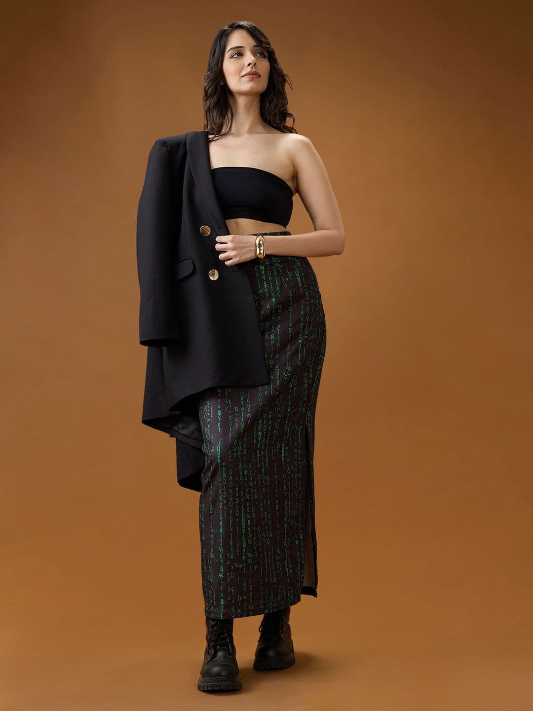 Globus Digital Print Mid-Rise Side Slit Straight Maxi Skirt - view 1