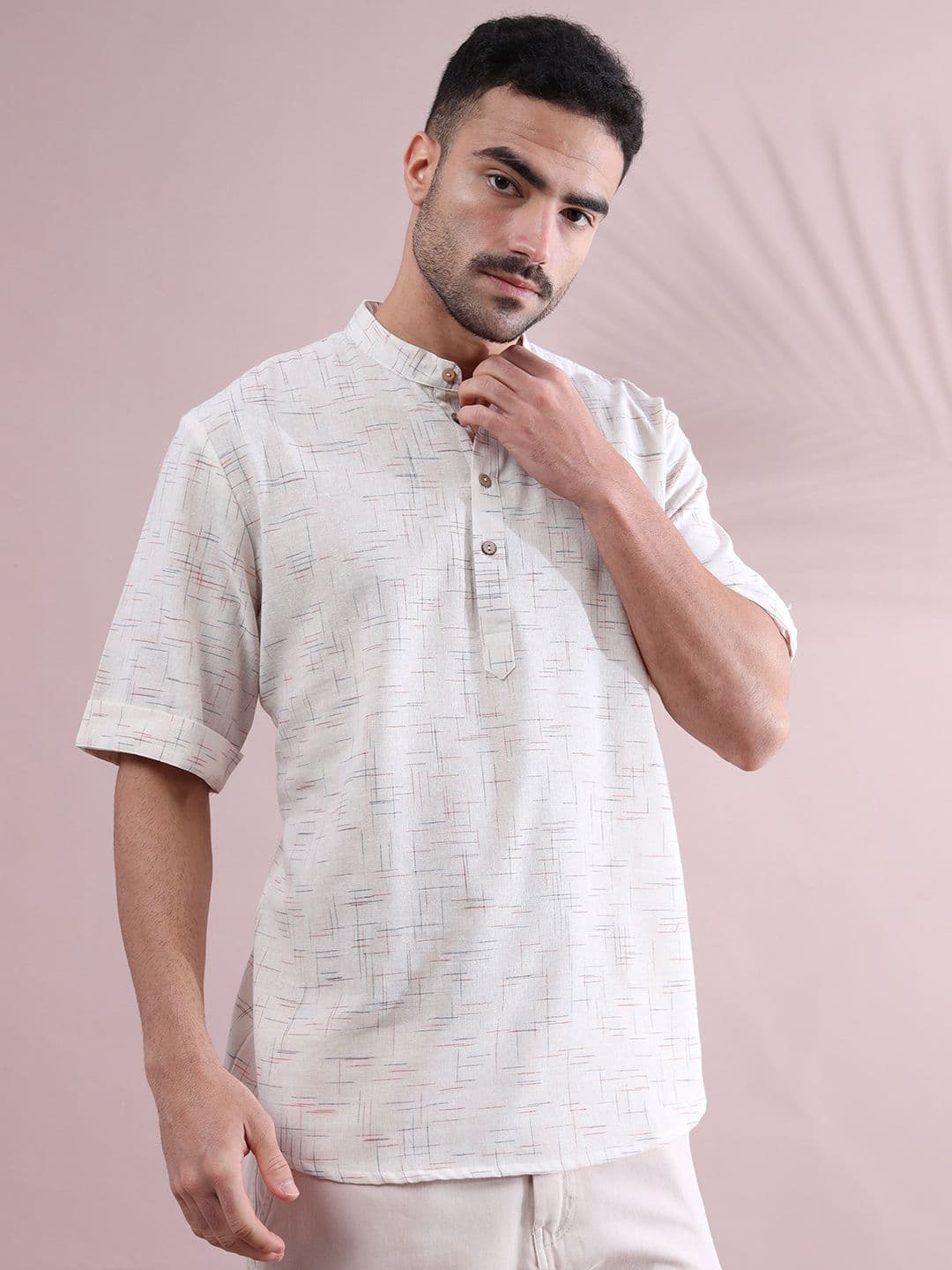 FILORI STUDIO Abstract Printed Mandarin Collar Pure Cotton Short Kurta - view 1