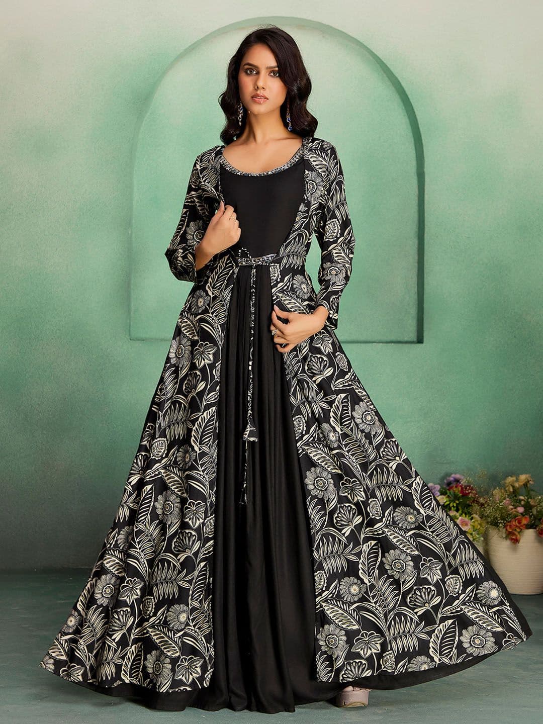 MADHURAM Embroidered Three-Fourth Sleeves Gown Ethnic Dress - view 1