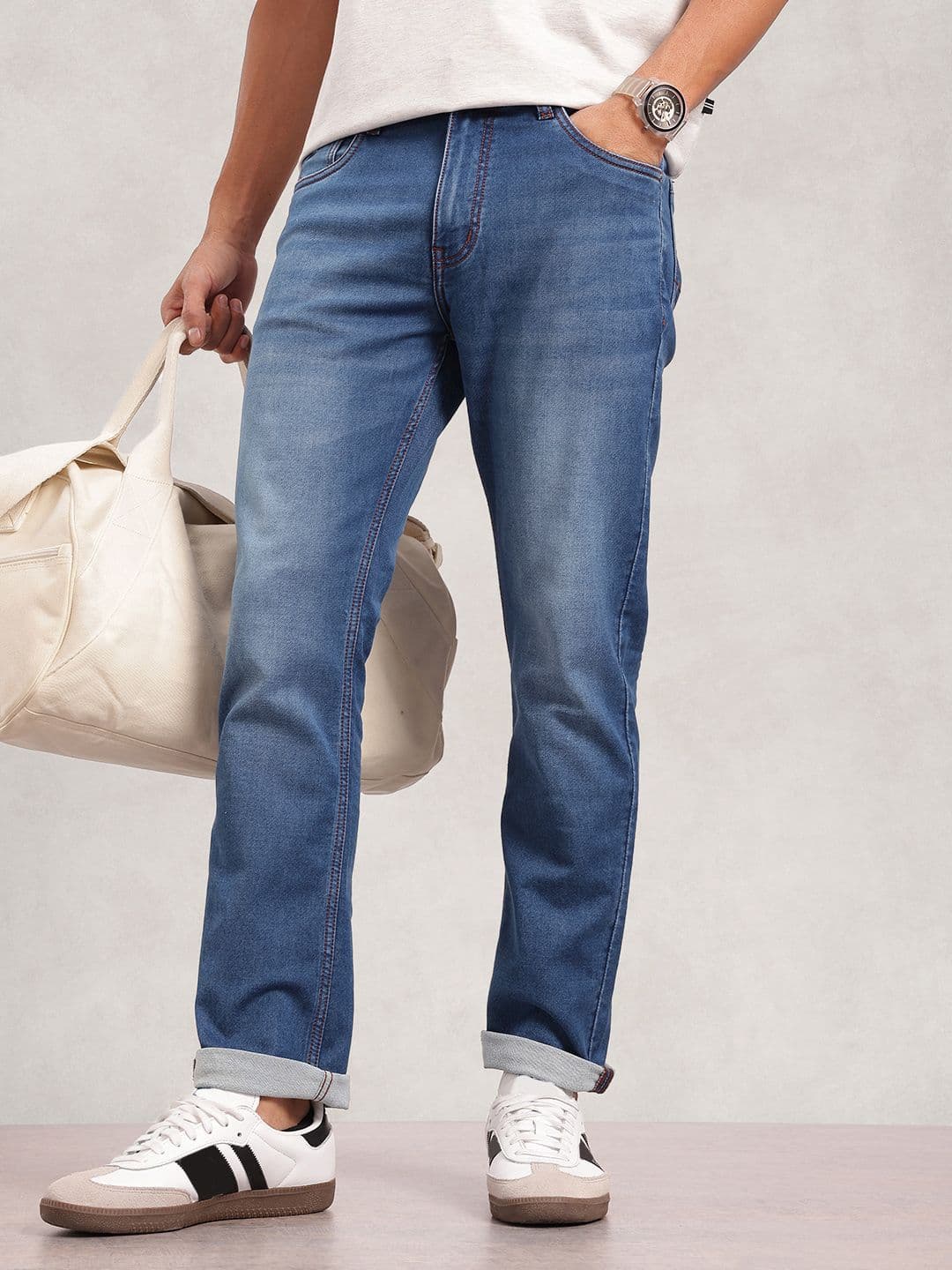 Nautica Men Original Straight Fit Mid-Rise Light Fade Stretchable Jeans - view 1