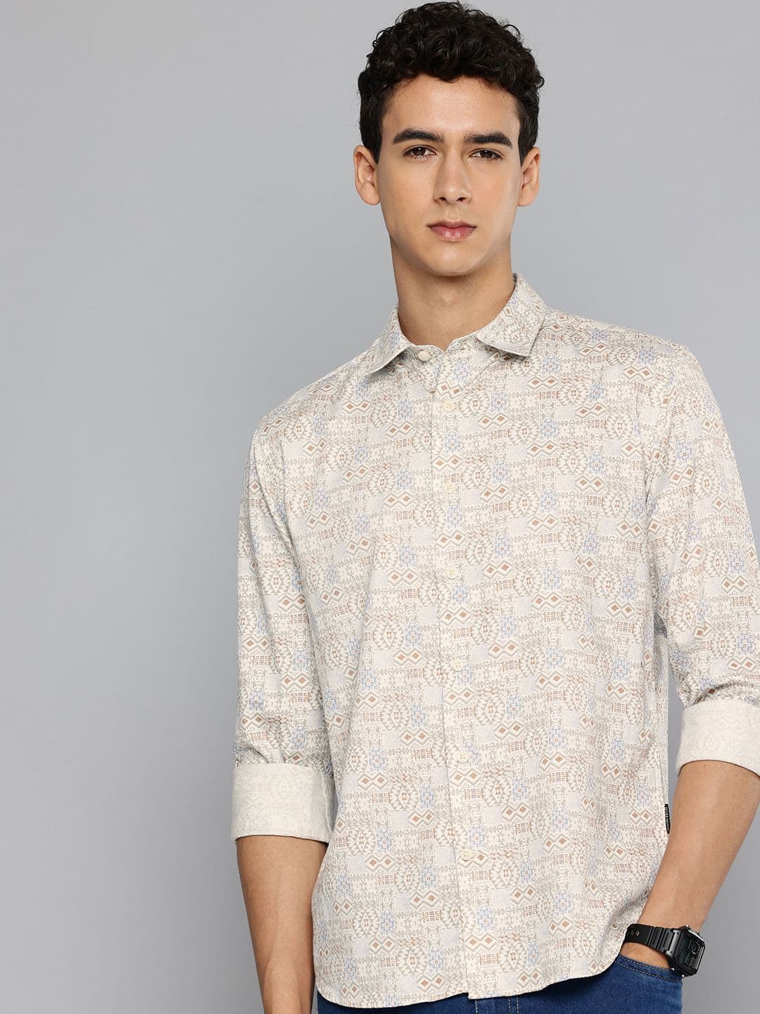 Flying Machine Pure Cotton Slim Fit Geometric Printed Casual Shirt - view 1