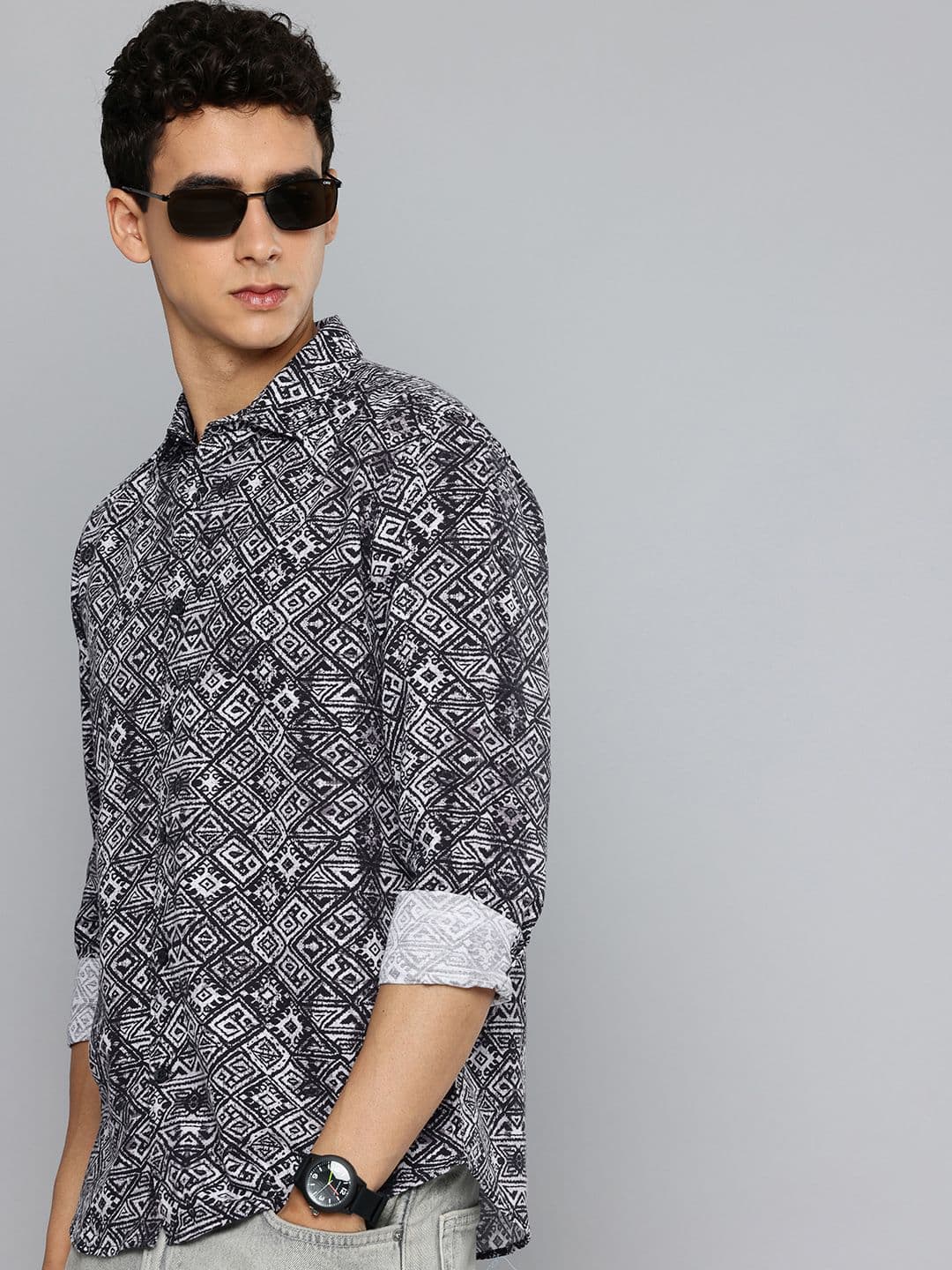 Flying Machine Pure Cotton Slim Fit Geometric Printed Casual Shirt - view 1