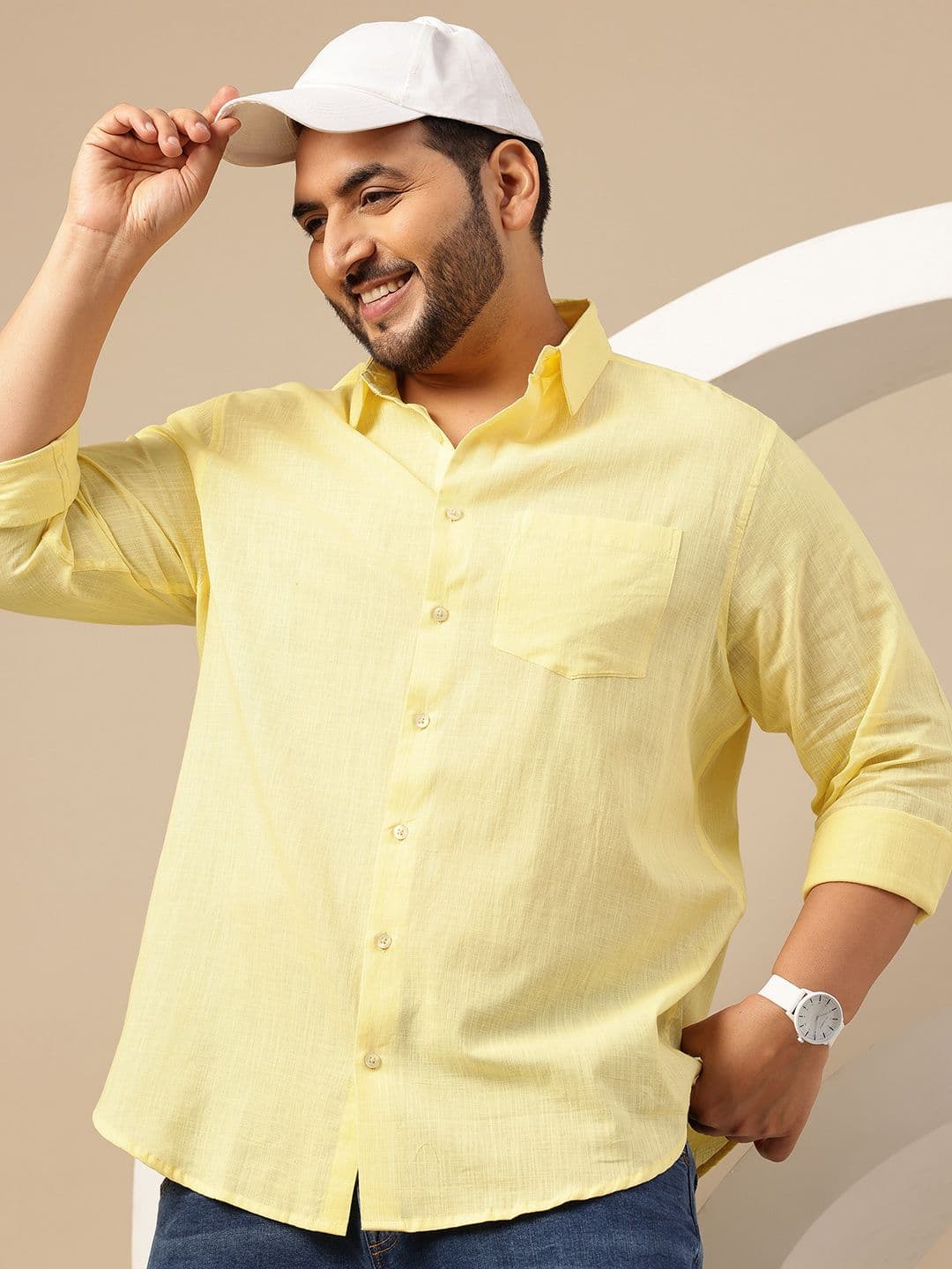 Sztori Plus Size Comfort Solid Pure Cotton Casual Shirt - view 1
