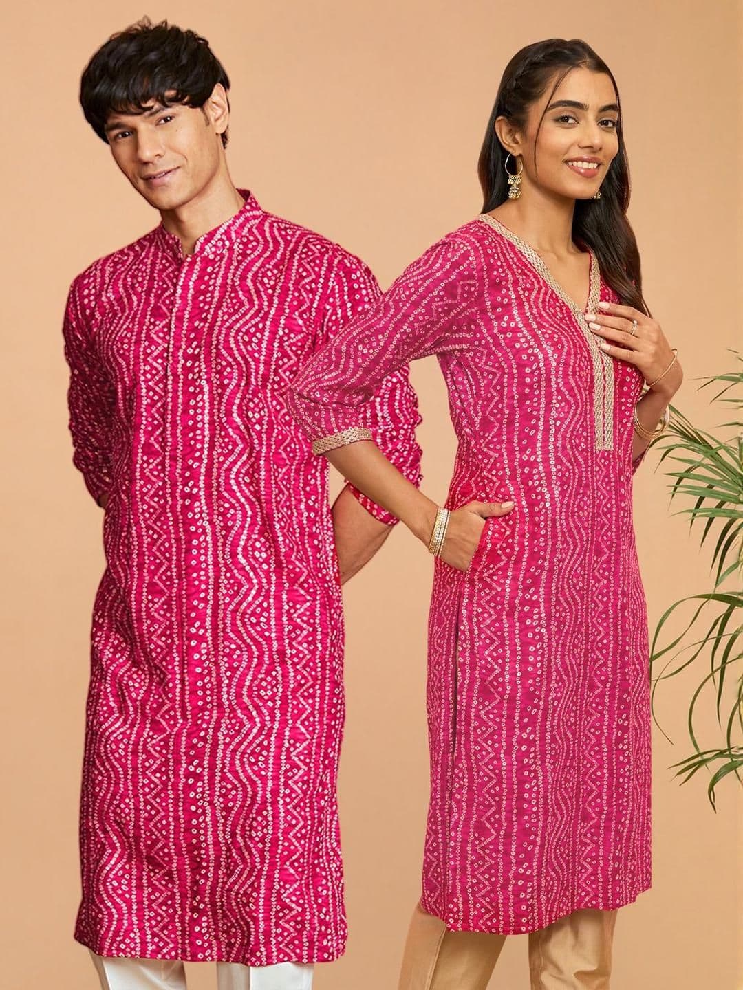 VASTRAMAY Men Bandhani Printed Mandarin Collar Straight Kurta - view 1