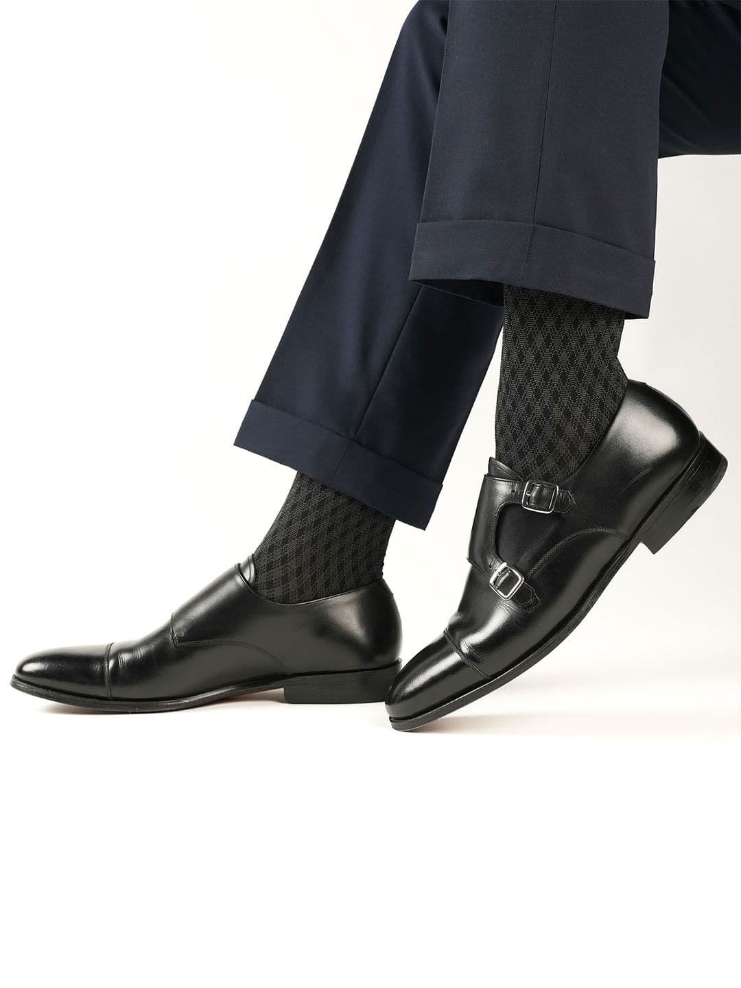 Theater Men Gingham Mercerized Cotton Calf Length Formal Socks - view 1
