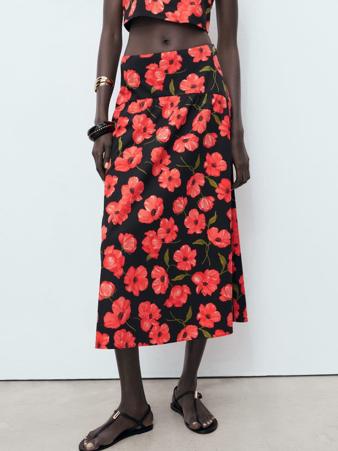 MANGO Floral Print Midi A-Line Skirt - view 1