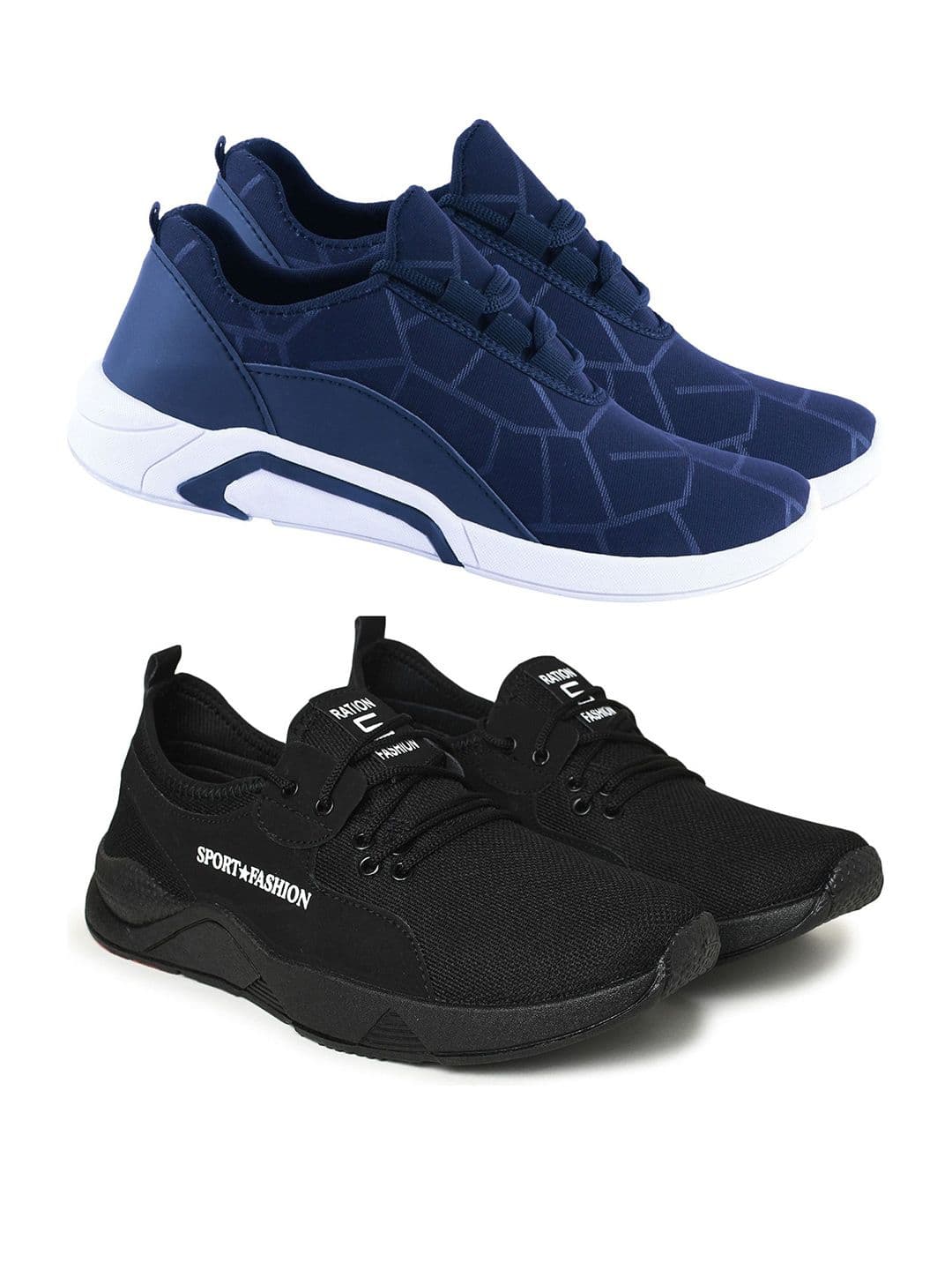 Spotwalk Men Set Of 2 Geometric Printed Mid-Top Lace-Ups Running Shoes - view 1