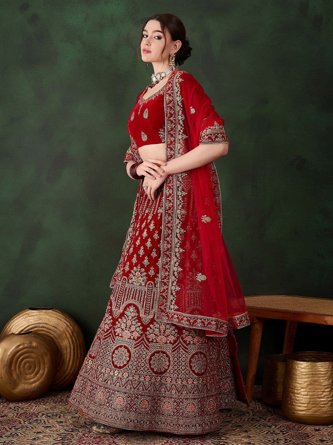 MANVAA Embroidered Semi-Stitched Lehenga & Unstitched Blouse With Dupatta - view 1