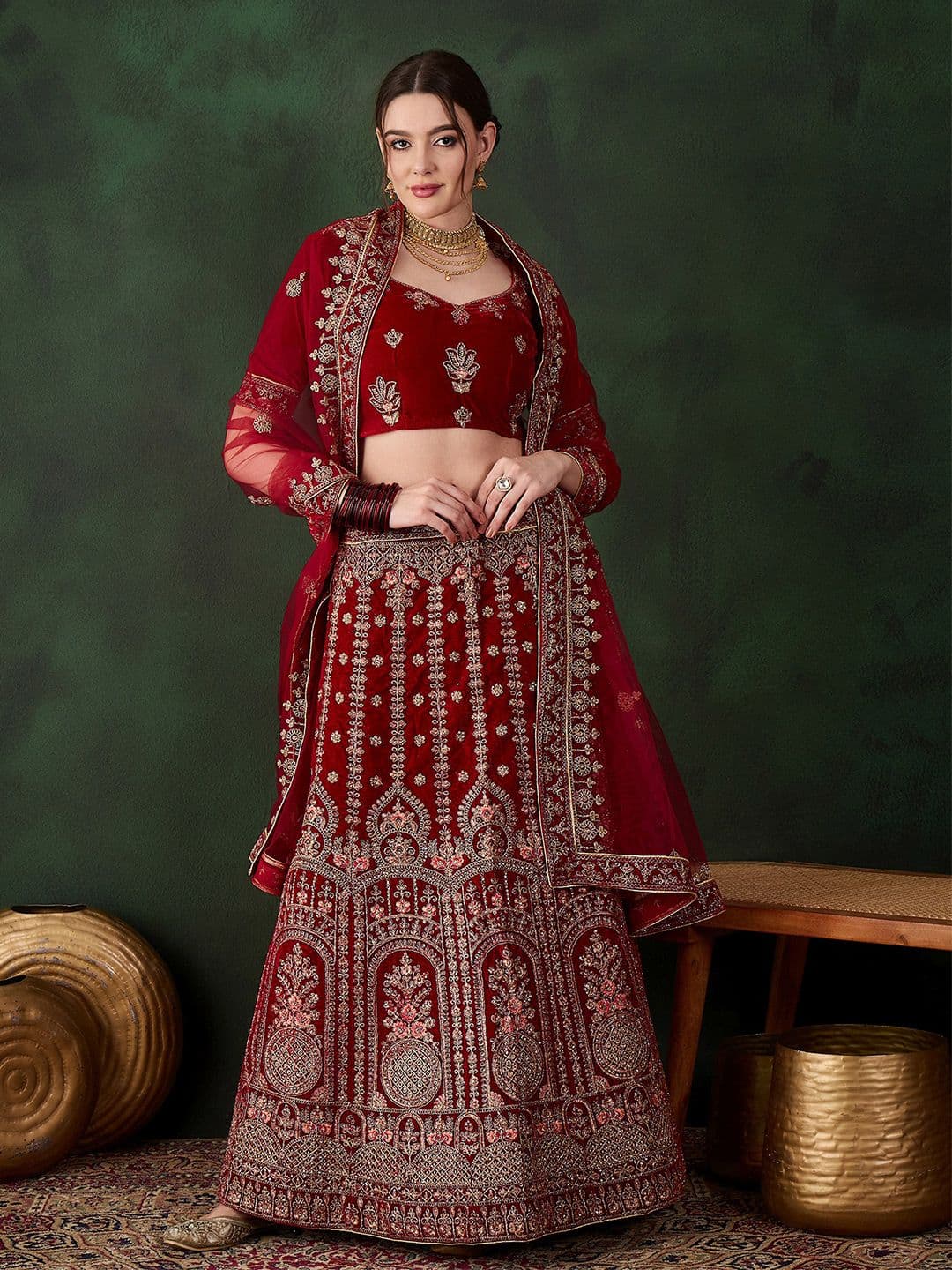 MANVAA Embroidered Semi-Stitched Lehenga & Unstitched Blouse With Dupatta - view 1