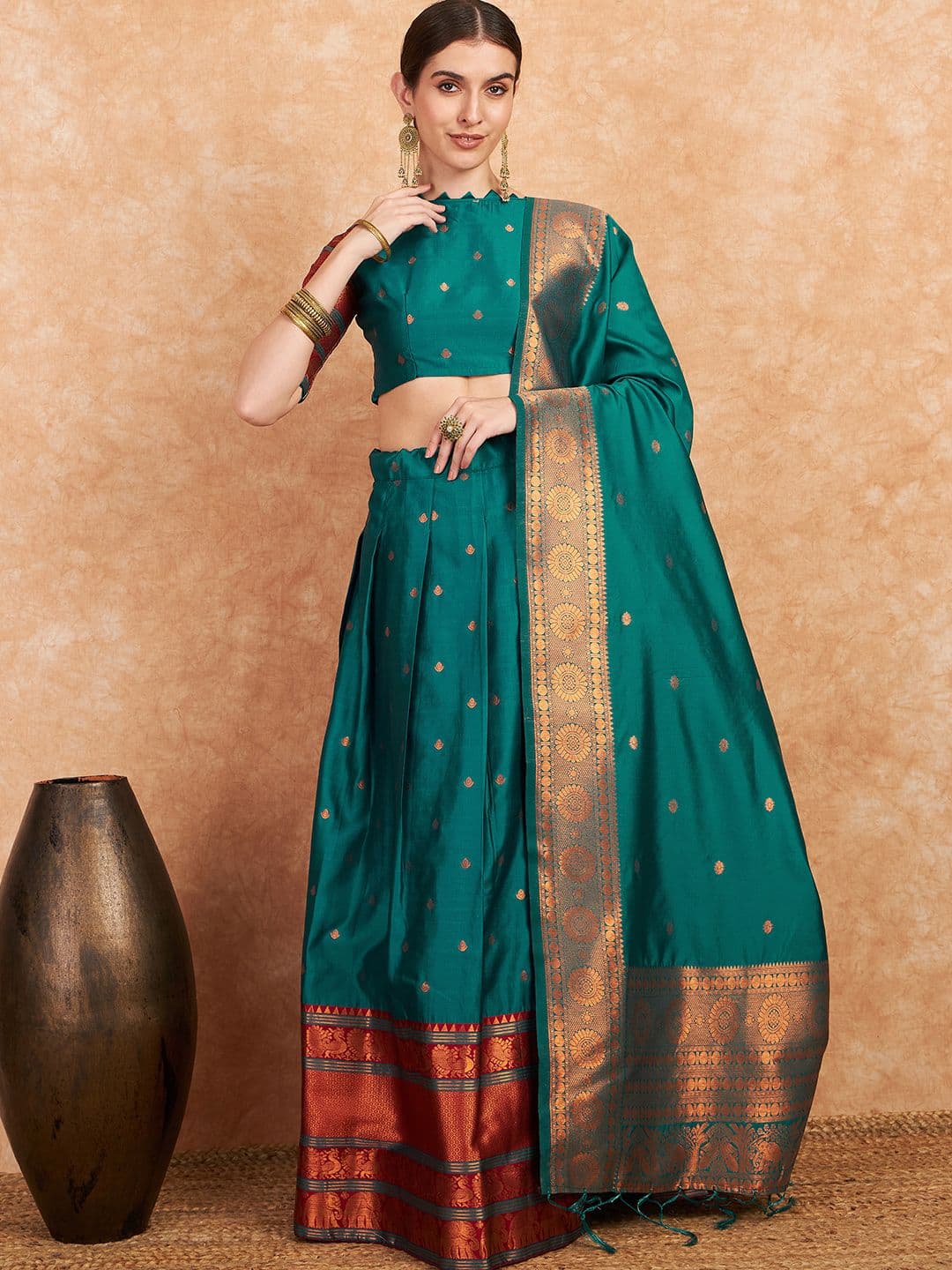 MANVAA Semi-Stitched Lehenga & Unstitched Blouse With Dupatta - view 1