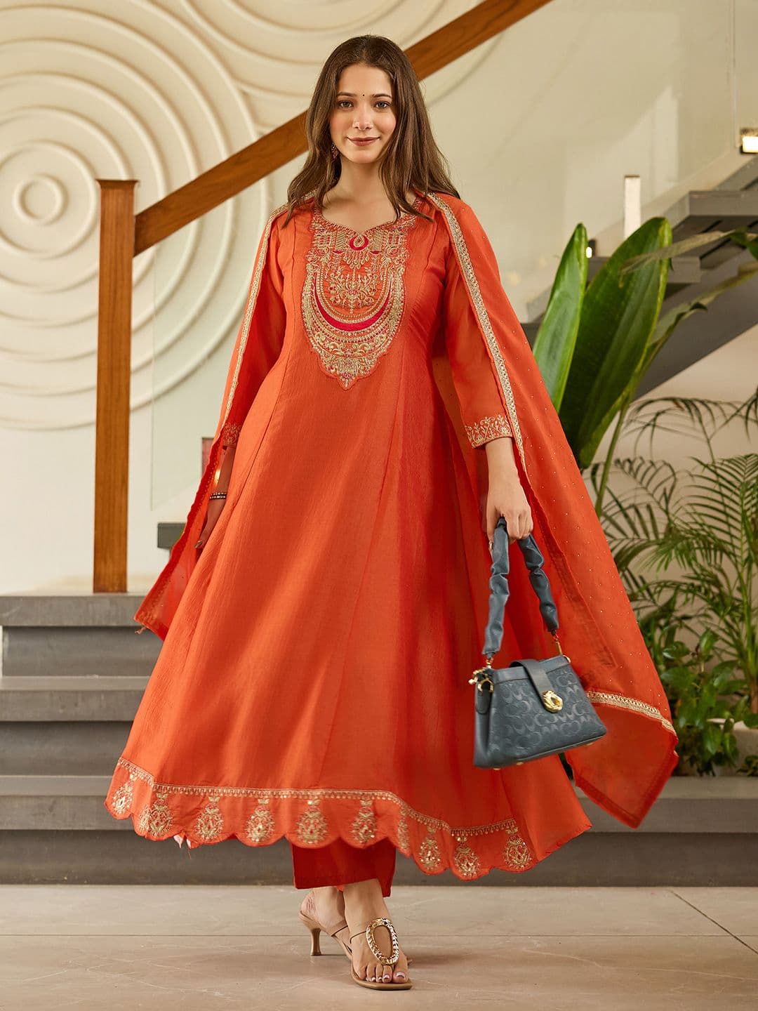 Navlik Women Floral Embroidered A-Line Kurta with Trousers & Dupatta - view 1
