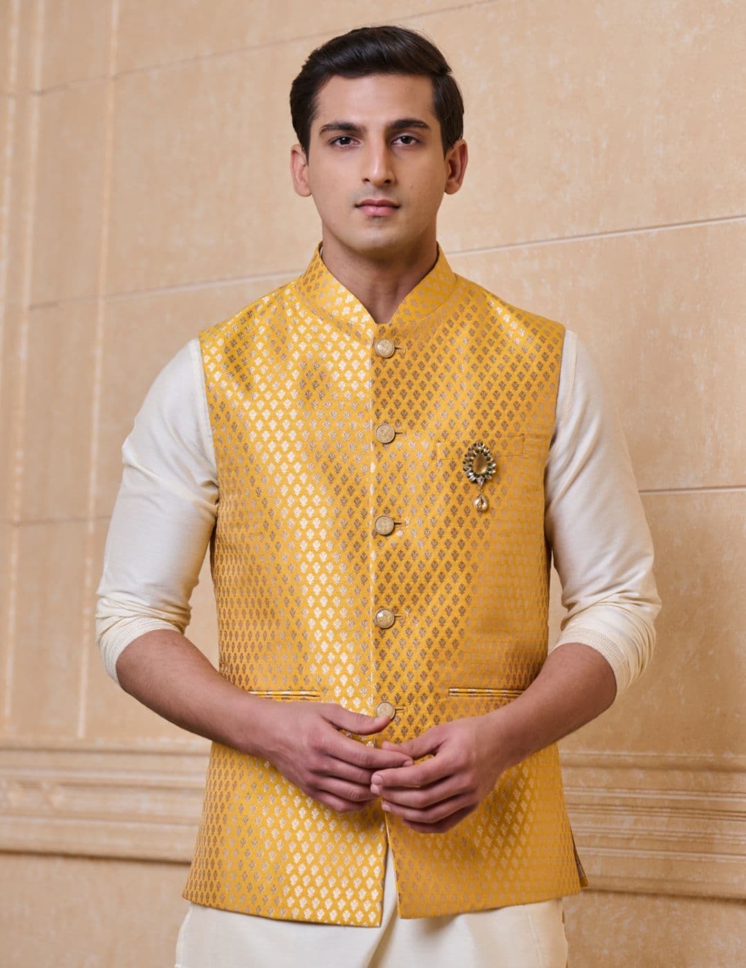 Tasva Men Woven Design Jacquard Classic Nehru Jacket - view 1