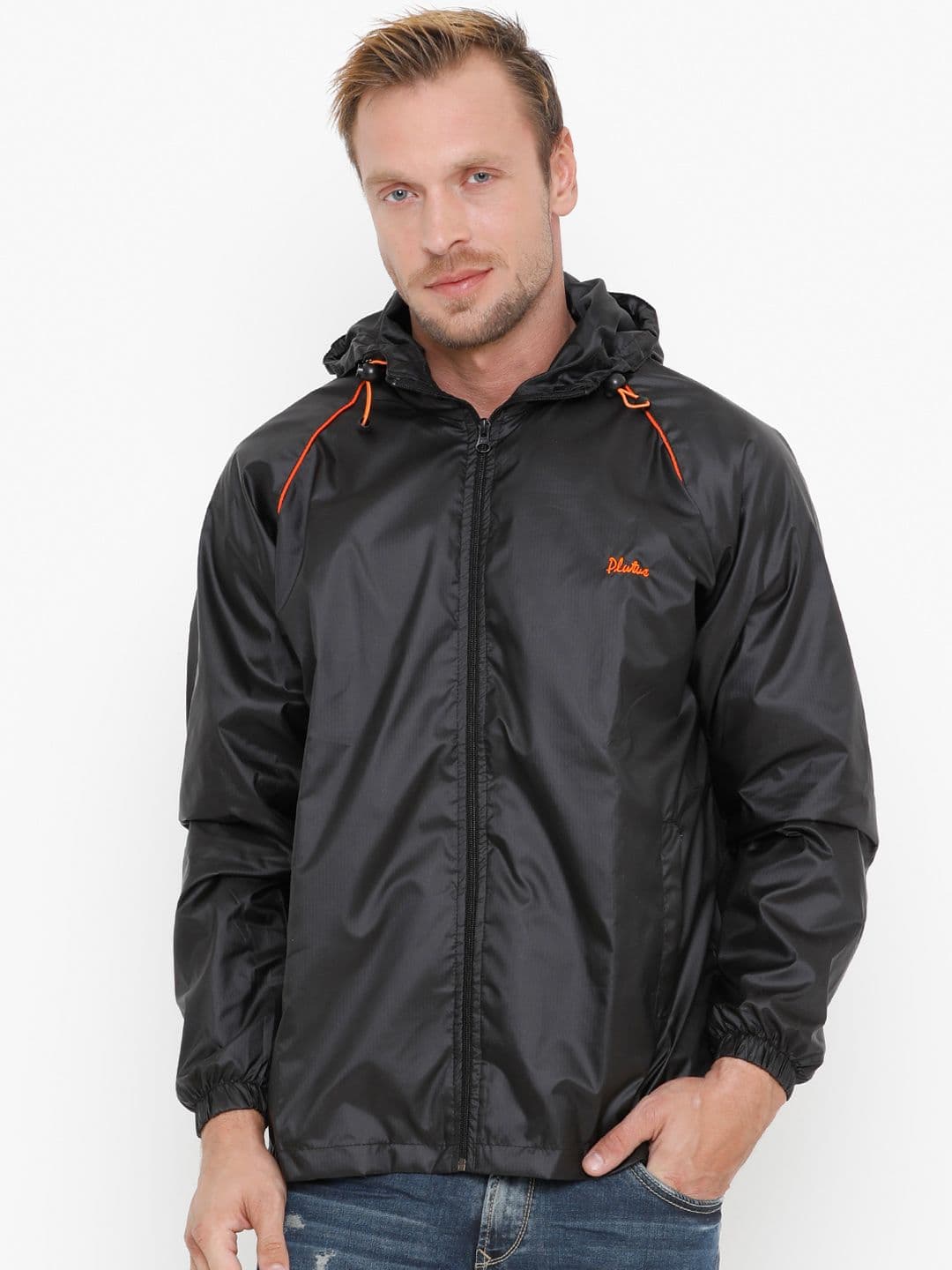 Plutus Men Black Lightweight Windcheater Sporty Jacket - view 1