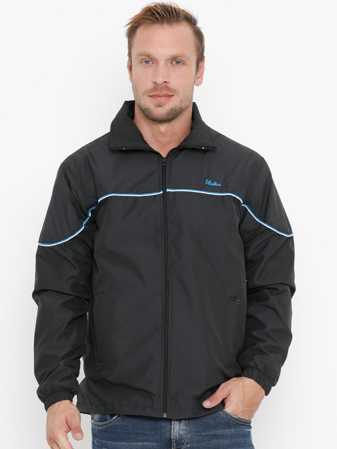 Plutus Men Black Lightweight Windcheater Sporty Jacket - view 1